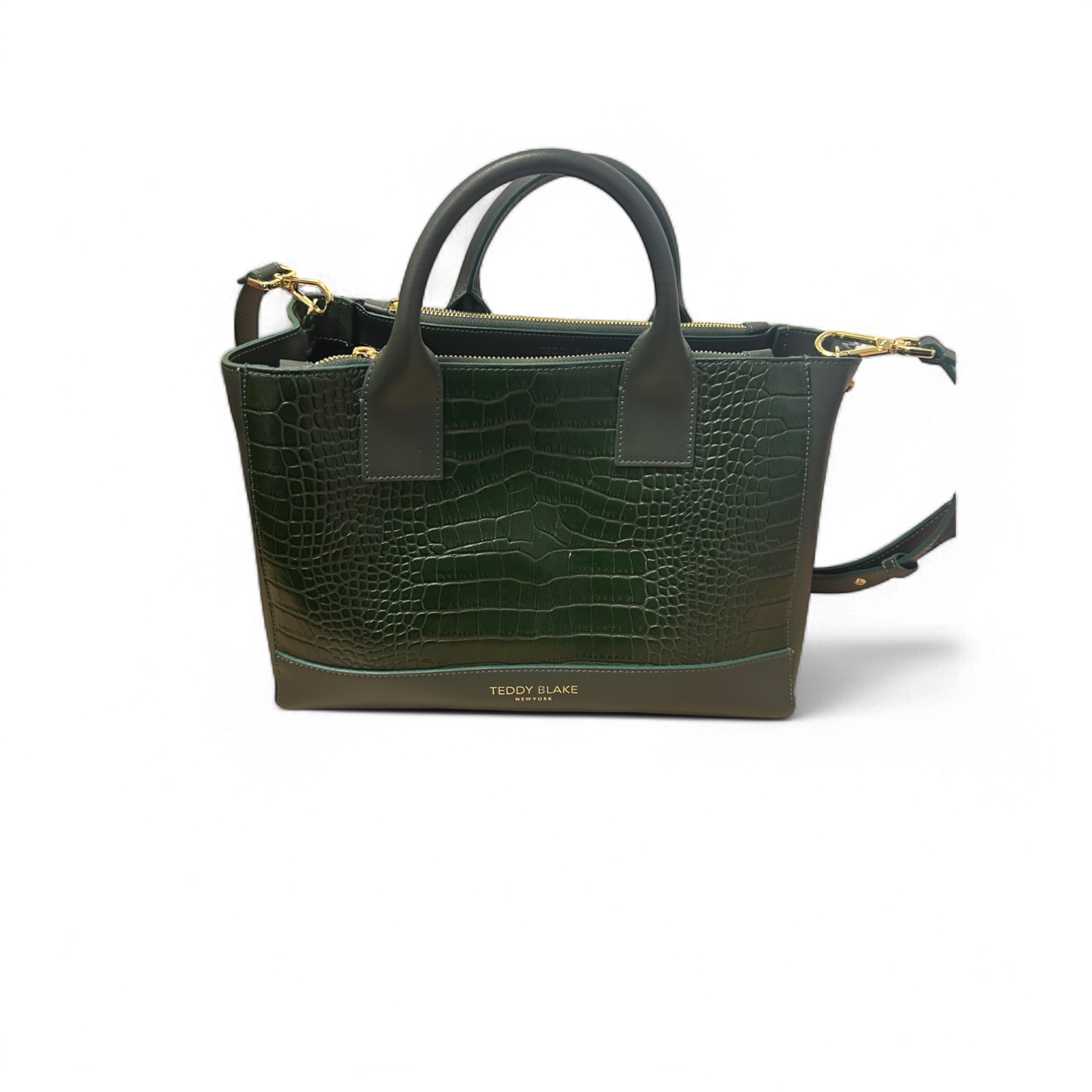 Teddy Blake Tasche Grün Croco Leder Made in Italy Edel Top Zustand Schultergurt