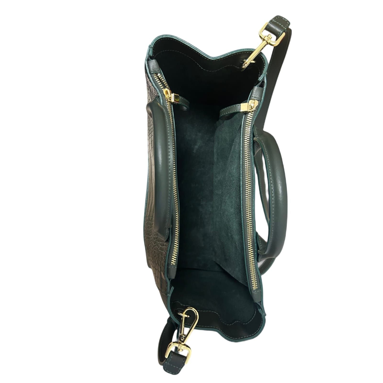 Teddy Blake Tasche Grün Croco Leder Made in Italy Edel Top Zustand Schultergurt