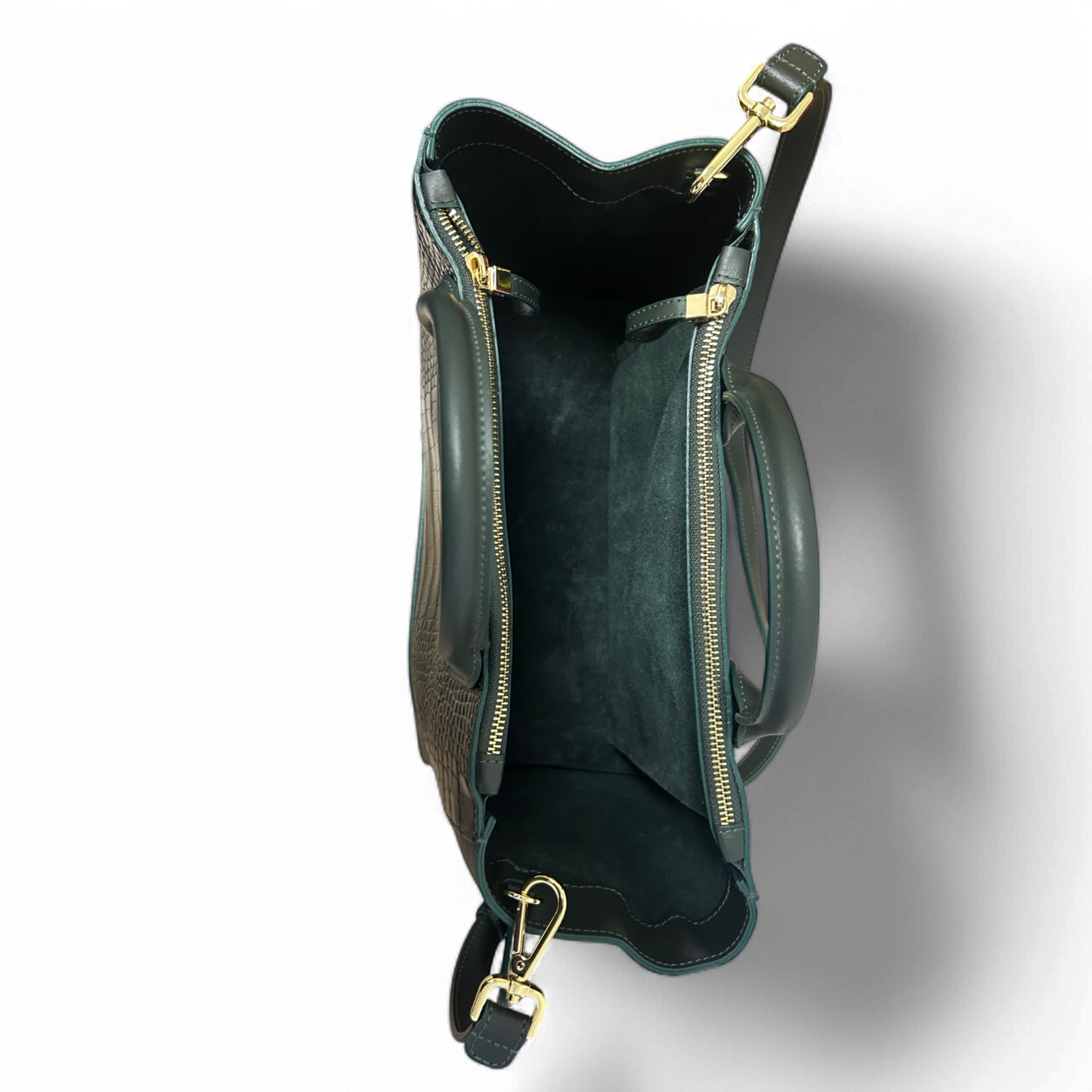 Teddy Blake Tasche Grün Croco Leder Made in Italy Edel Top Zustand Schultergurt