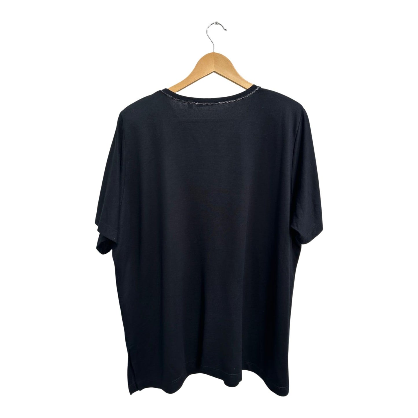 Anna Menotti Shirt Damen Gr 52 54 Schwarz Blumen Glitzer Kurzarm Viskose Elegant
