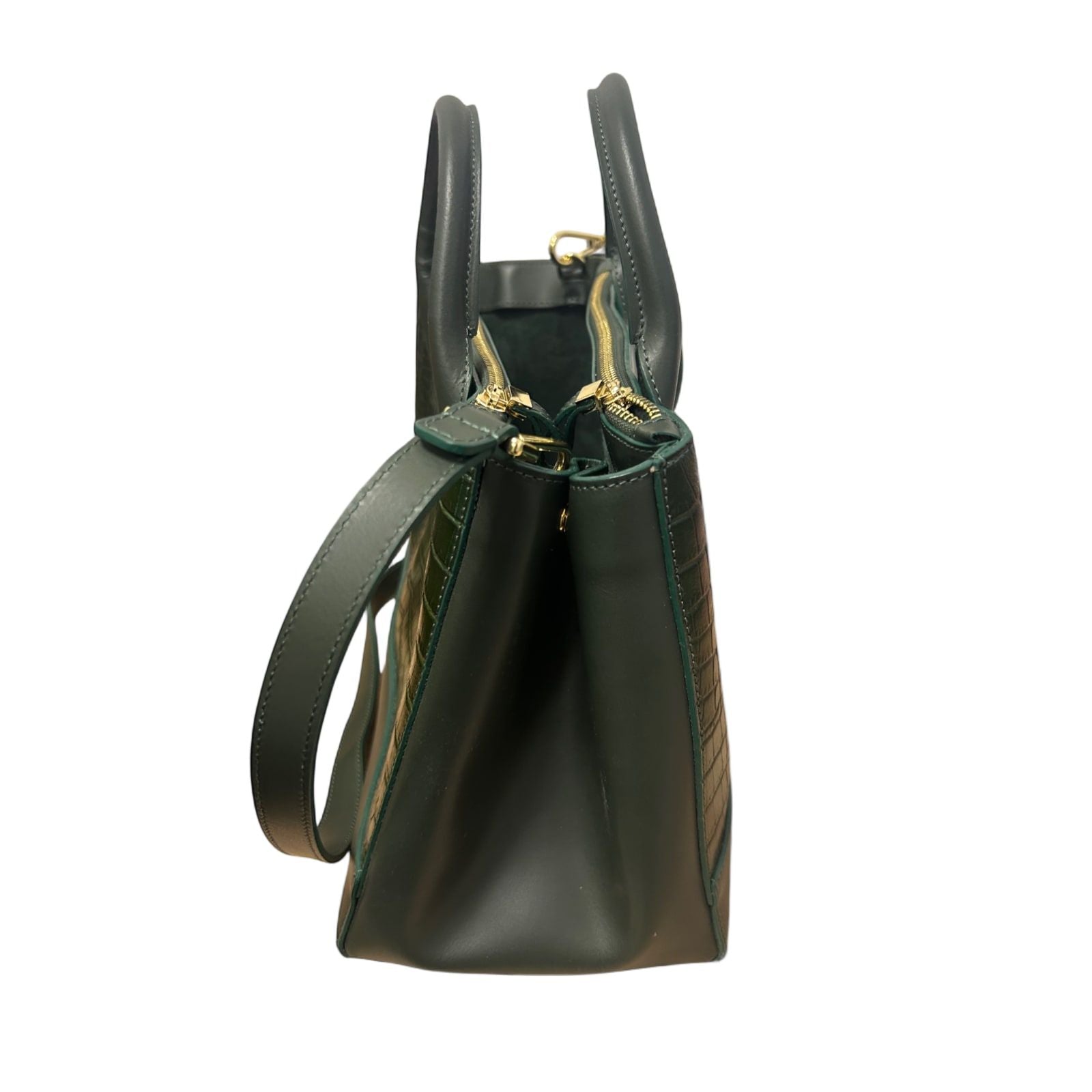 Teddy Blake Tasche Grün Croco Leder Made in Italy Edel Top Zustand Schultergurt
