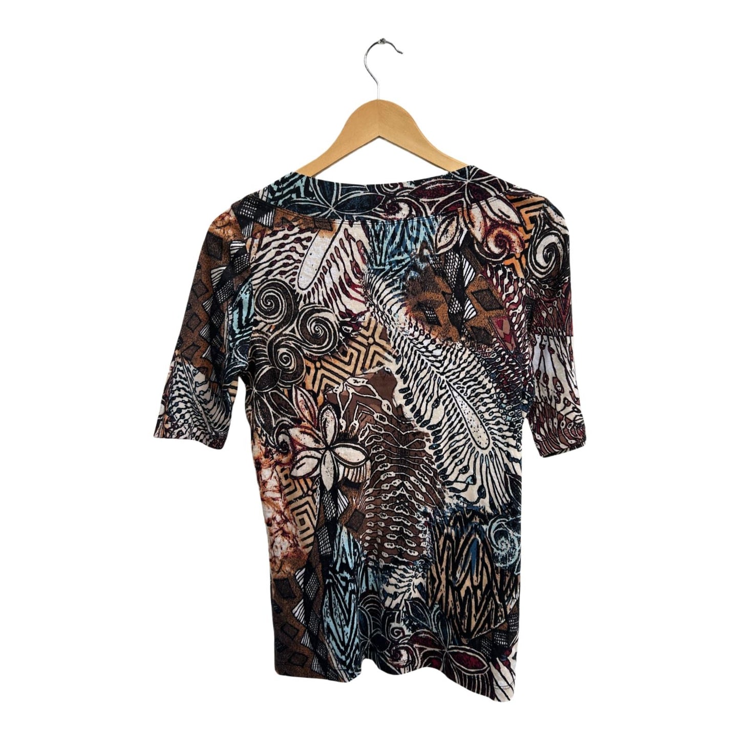 Public Easy Wear Shirt Damen Gr 38 Bunt Baumwolle Kurzarm Ethno Muster Sommer