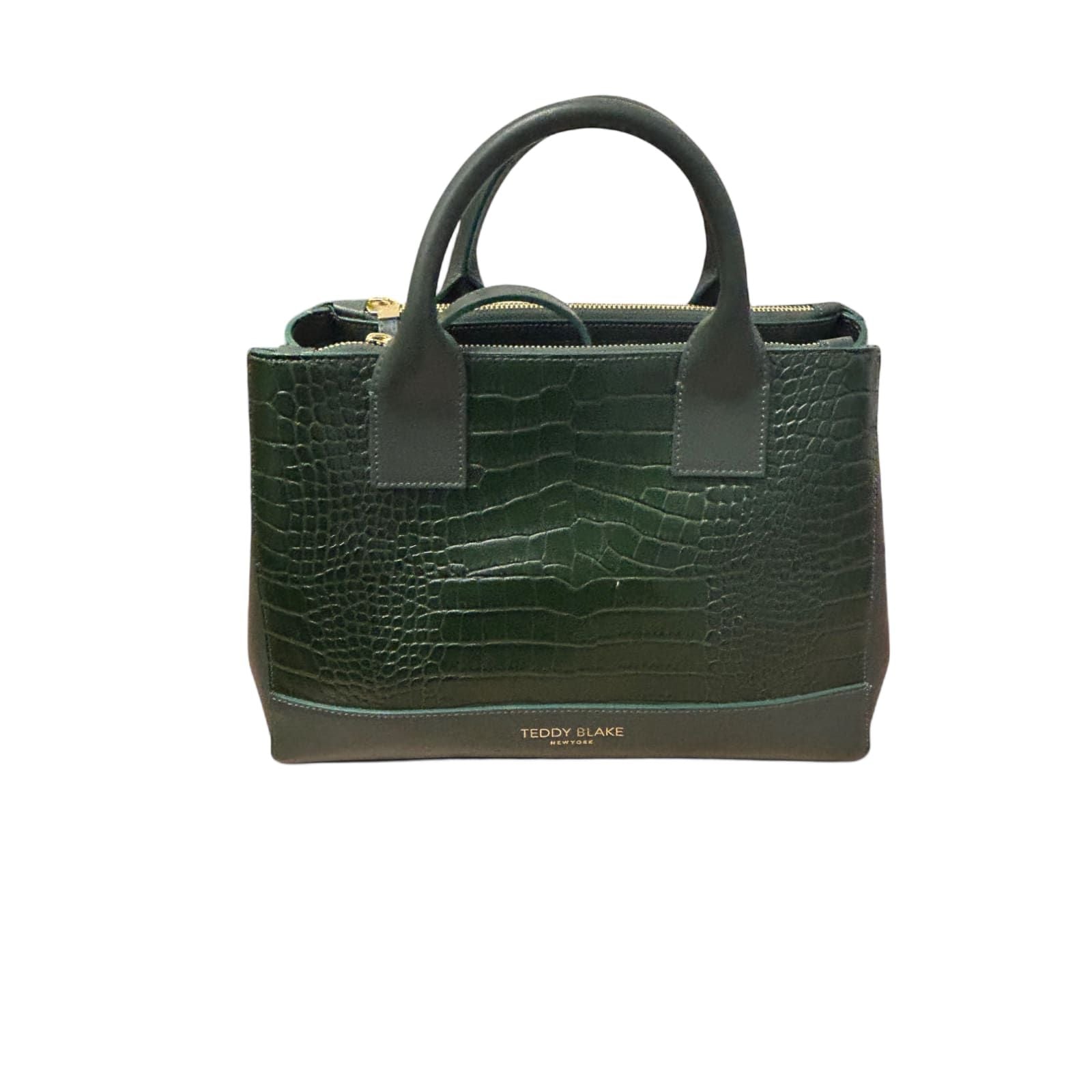 Teddy Blake Tasche Grün Croco Leder Made in Italy Edel Top Zustand Schultergurt