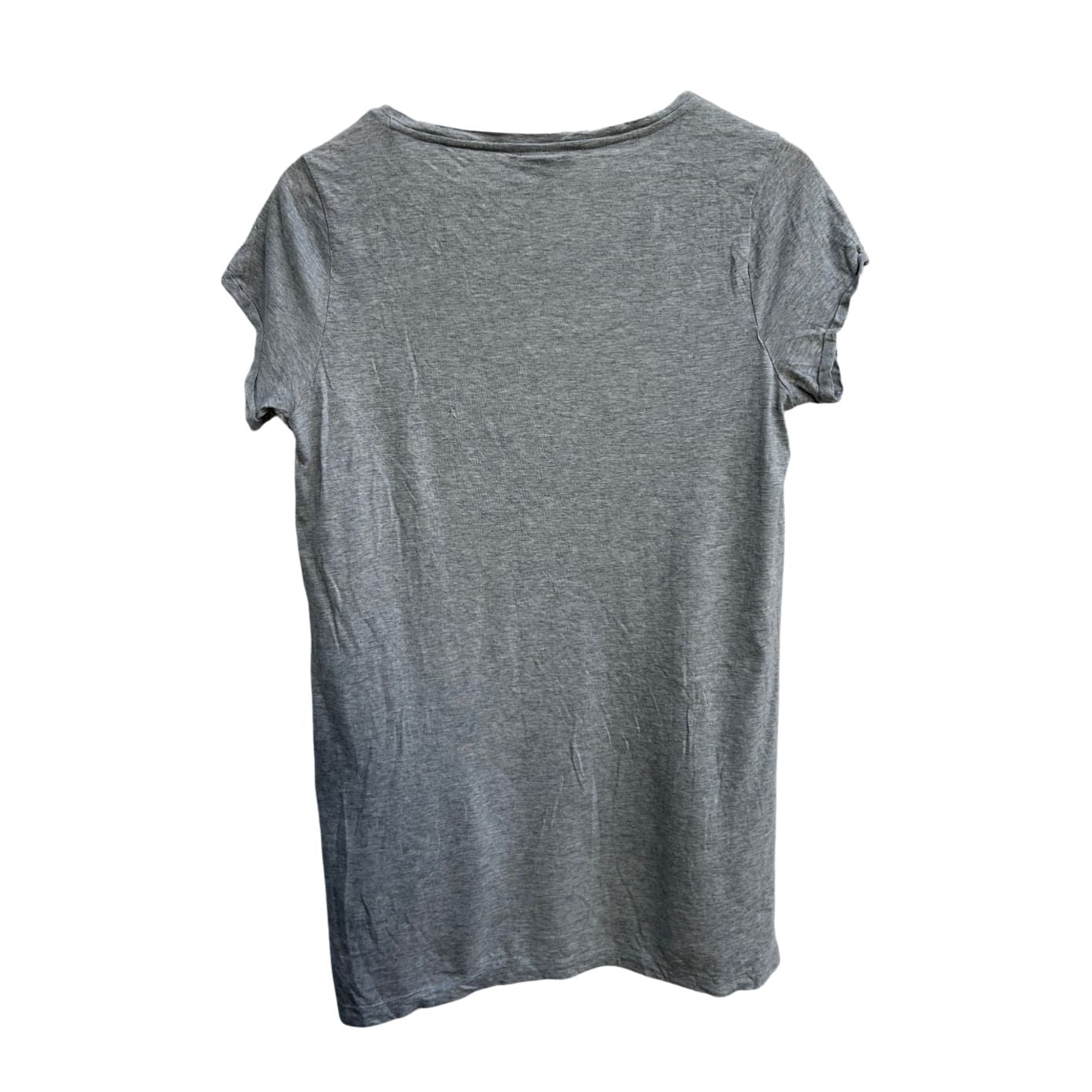 Gina Shirt Damen Gr 44 Grau Kurzarm Pailletten Motiv Paris Viskose Baumwolle