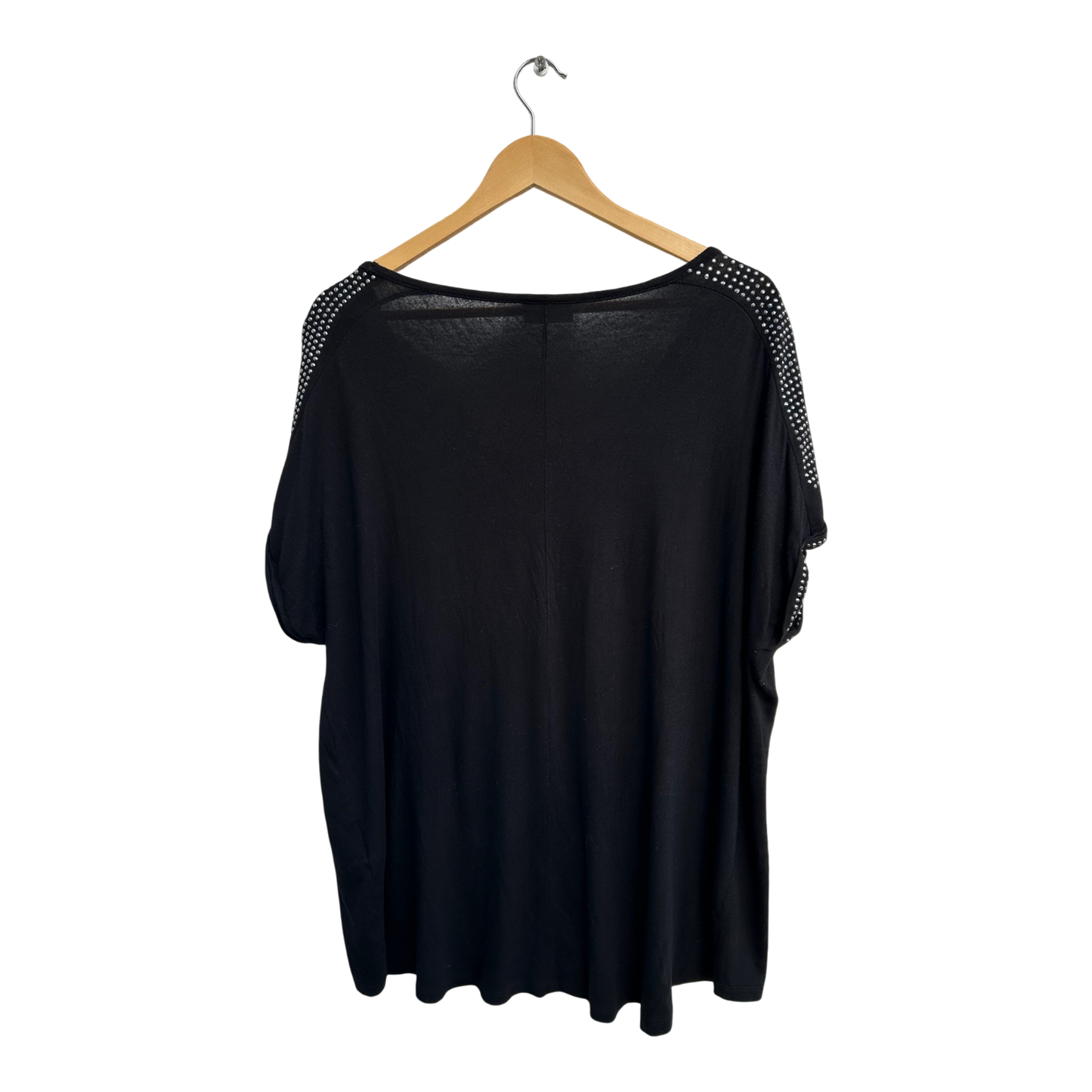 Yessica Shirt Damen Gr 48 Schwarz Nieten Kurzarm Viskose Elastan Elegant Chic