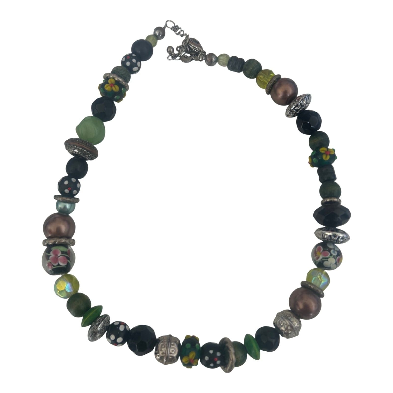 Bunte Perlenkette Damen Schmuck Kunststoff Glasoptik Karabiner Verschluss 50cm