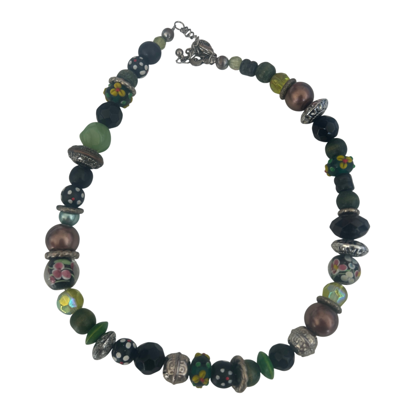 Bunte Perlenkette Damen Schmuck Kunststoff Glasoptik Karabiner Verschluss 50cm