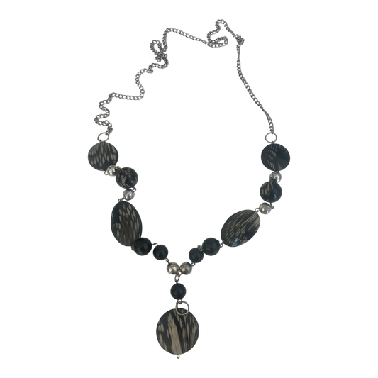 Lange Kette Damen Schmuck Kunststoff Metall Grau Silber Gliederkette Design 100 cm