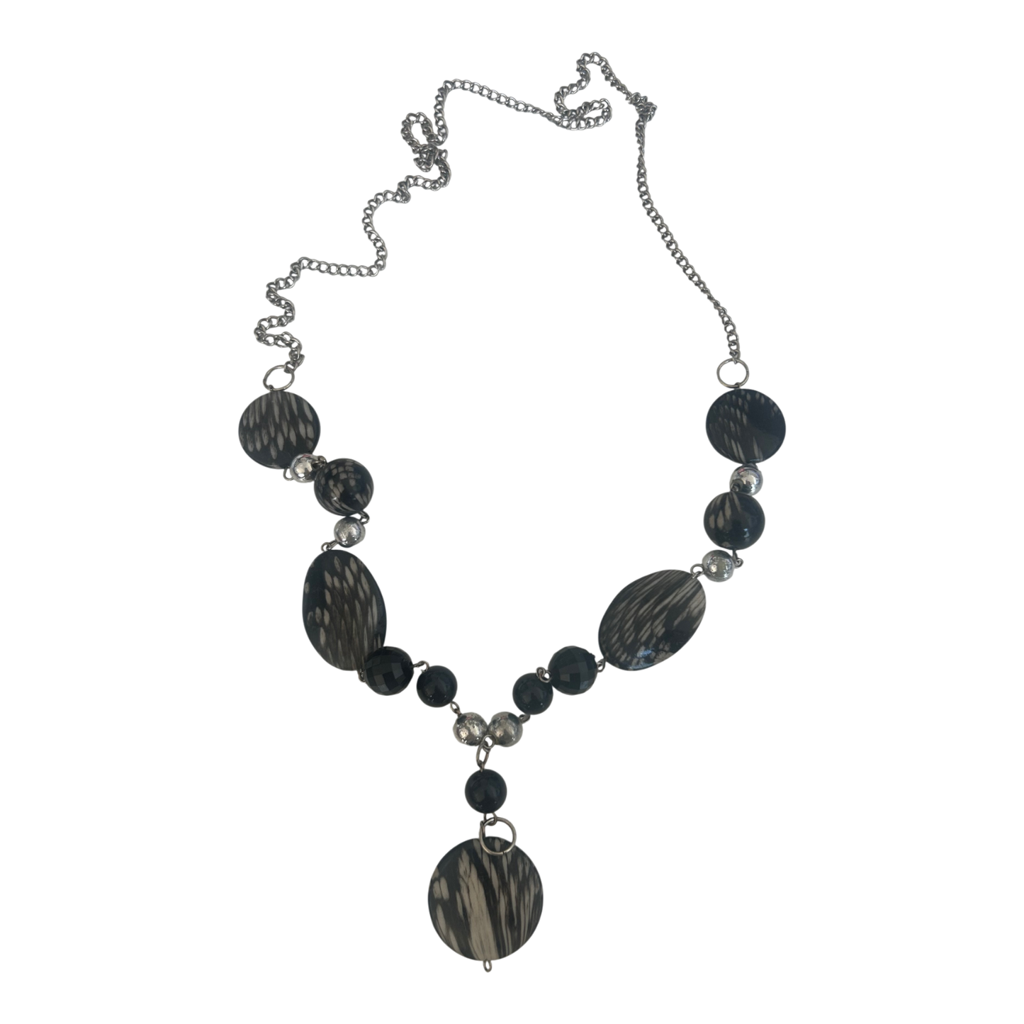 Lange Kette Damen Schmuck Kunststoff Metall Grau Silber Gliederkette Design 100 cm