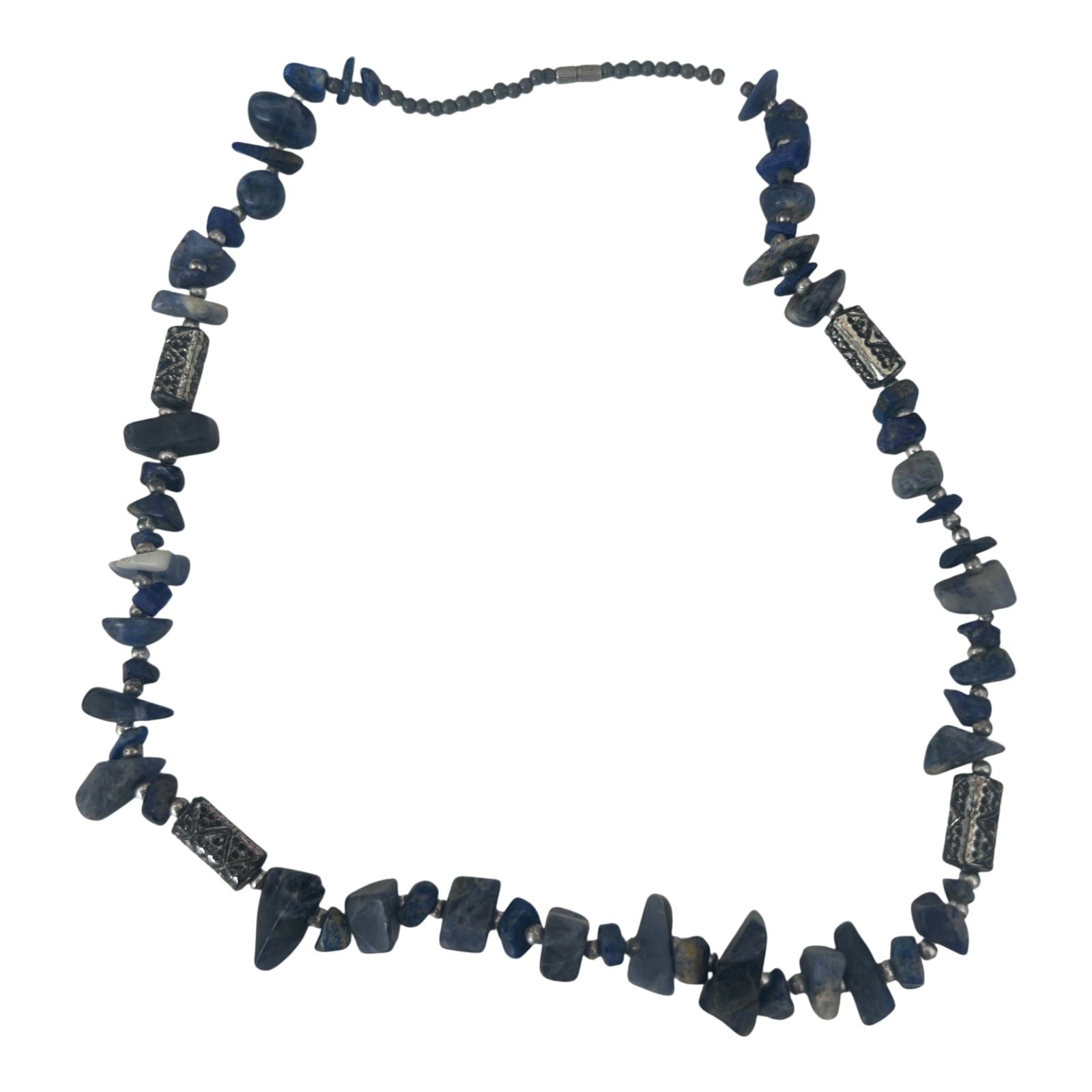 Blaue Halskette Damen Schmuck Kunststoff Metall Perlen Design Drehverschluss 46cm