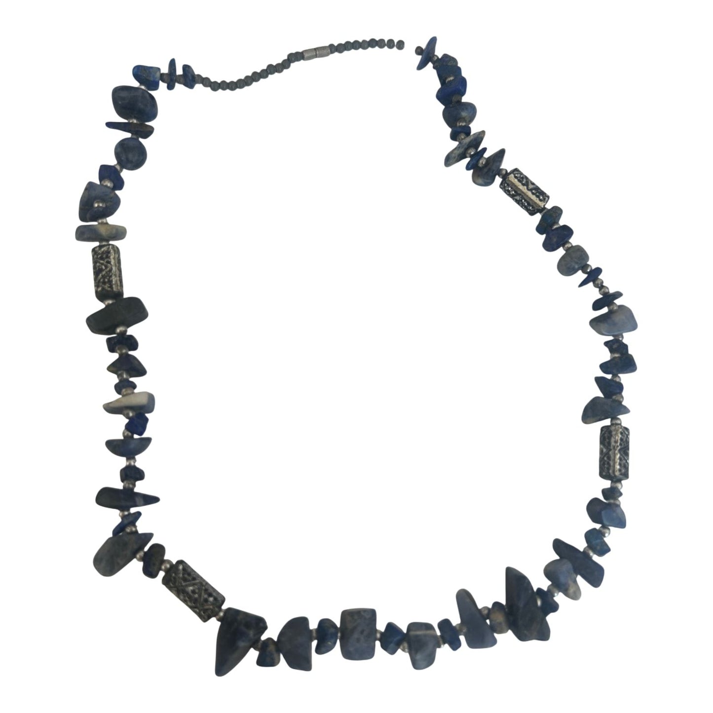 Blaue Halskette Damen Schmuck Kunststoff Metall Perlen Design Drehverschluss 46cm