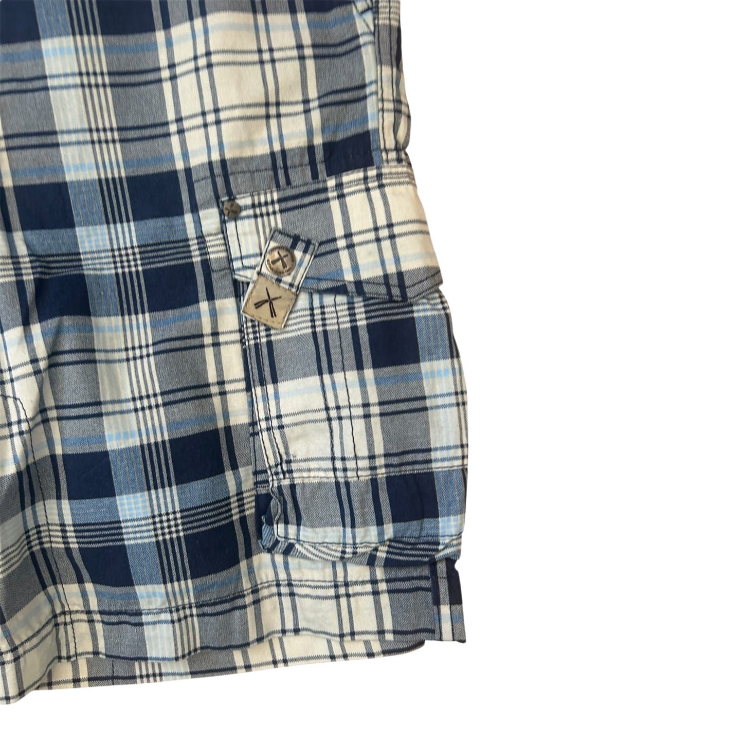 Criminal Damage Shorts Herren Bermuda kariert Blau Weiß Gr 38 L Baumwolle