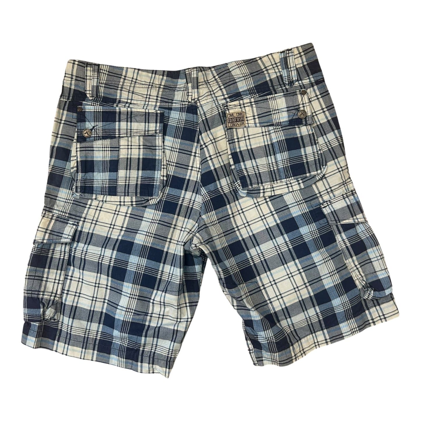 Criminal Damage Shorts Herren Bermuda kariert Blau Weiß Gr 38 L Baumwolle