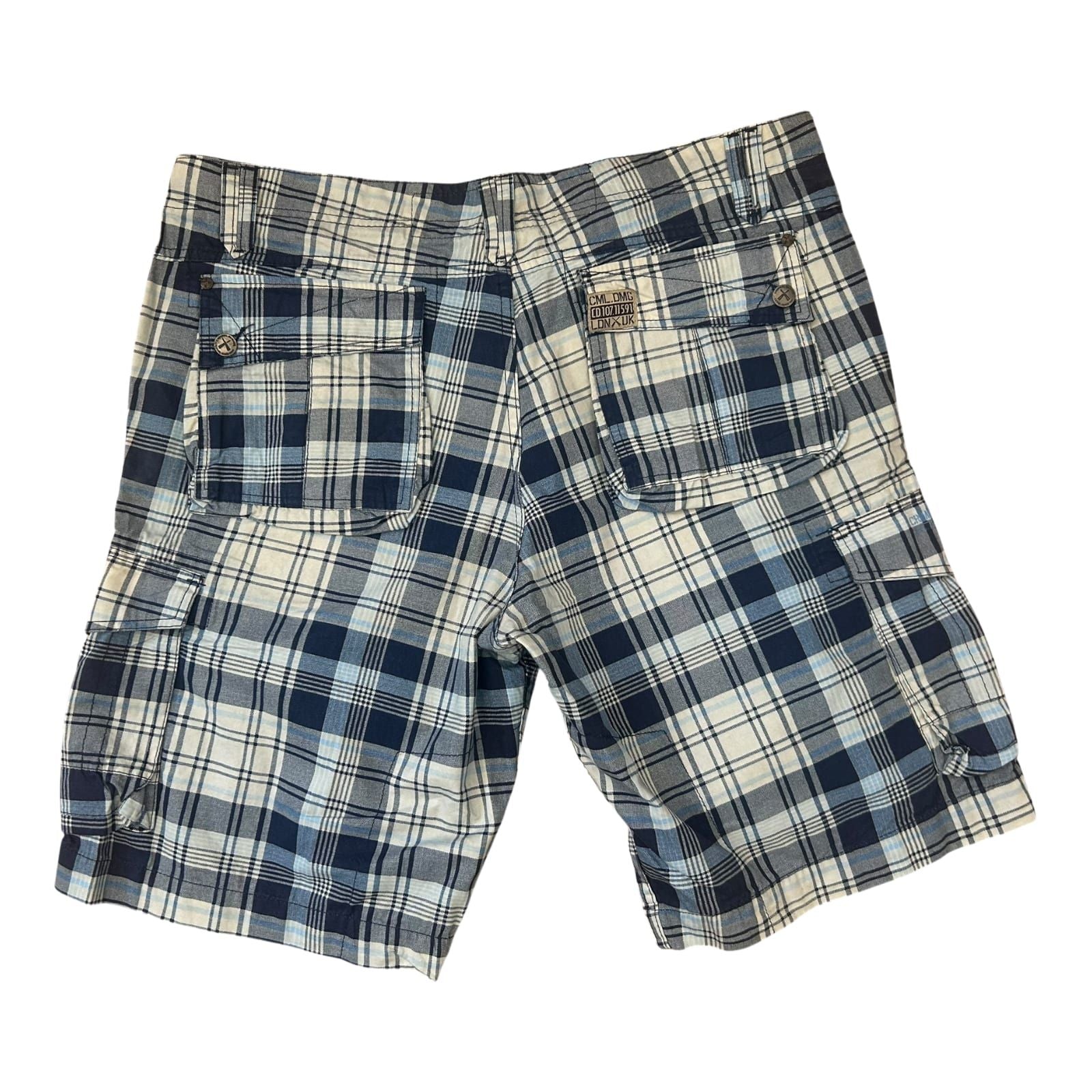 Criminal Damage Shorts Herren Bermuda kariert Blau Weiß Gr 38 L Baumwolle