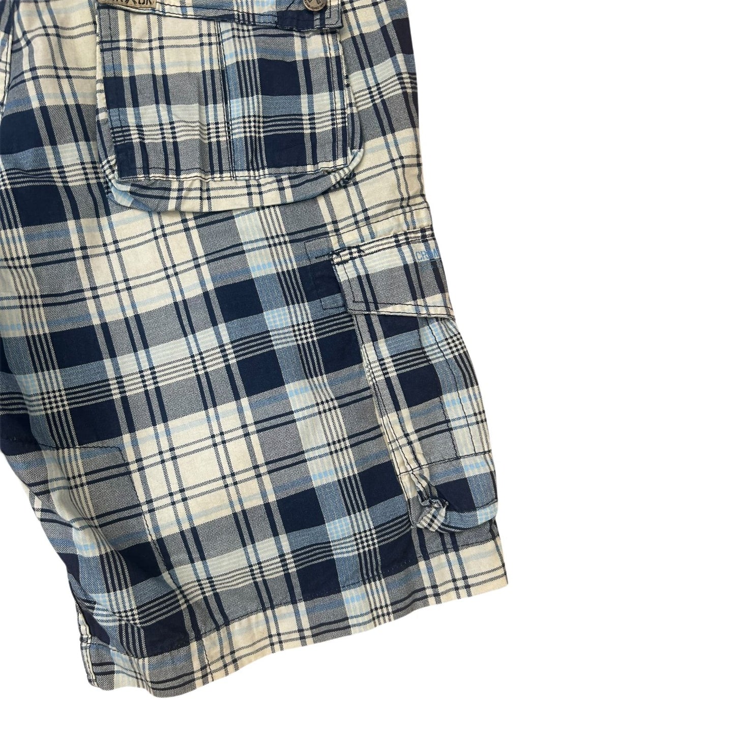 Criminal Damage Shorts Herren Bermuda kariert Blau Weiß Gr 38 L Baumwolle