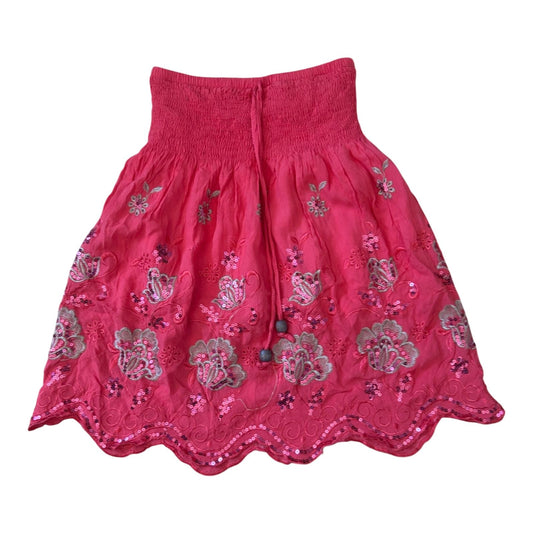 Damen Rock Sommer S Pink Pailletten Stickerei Baumwolle Gummibund Boho