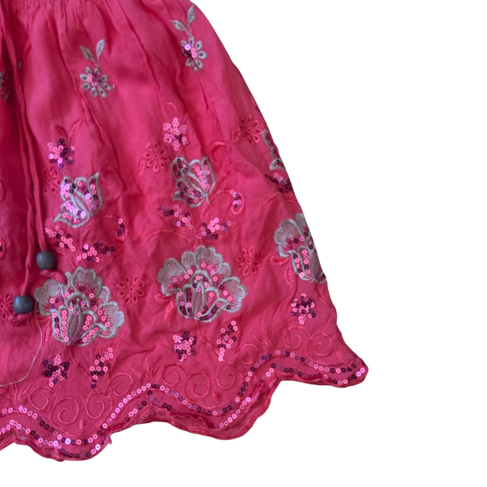 Damen Rock Sommer S Pink Pailletten Stickerei Baumwolle Gummibund Boho