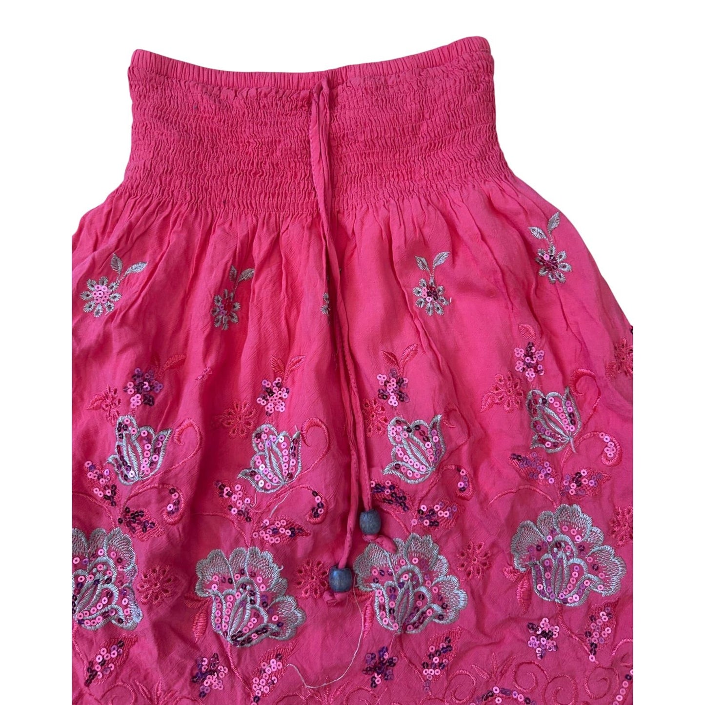 Damen Rock Sommer S Pink Pailletten Stickerei Baumwolle Gummibund Boho