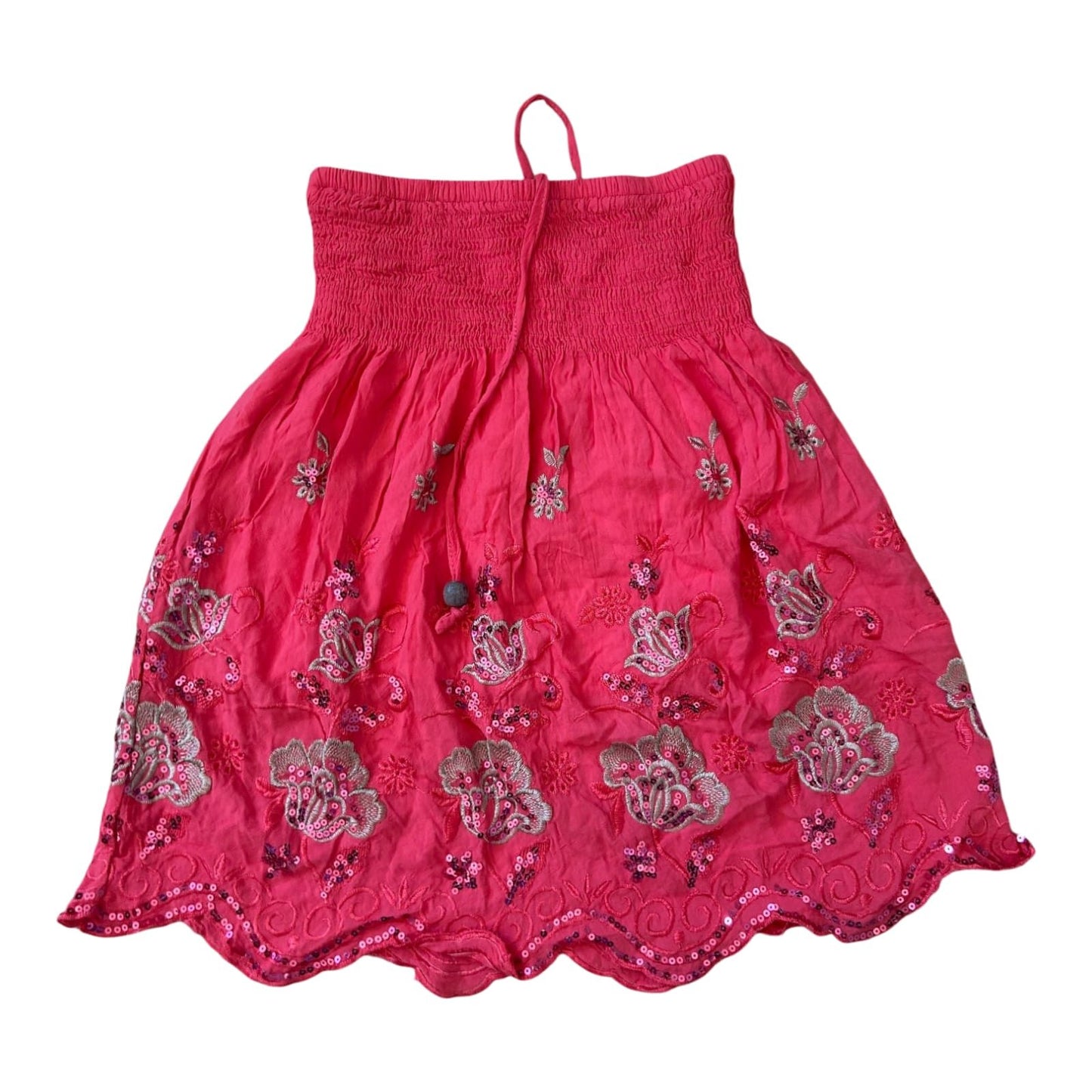 Damen Rock Sommer S Pink Pailletten Stickerei Baumwolle Gummibund Boho