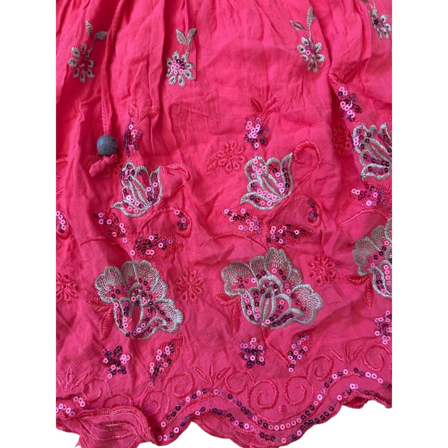 Damen Rock Sommer S Pink Pailletten Stickerei Baumwolle Gummibund Boho