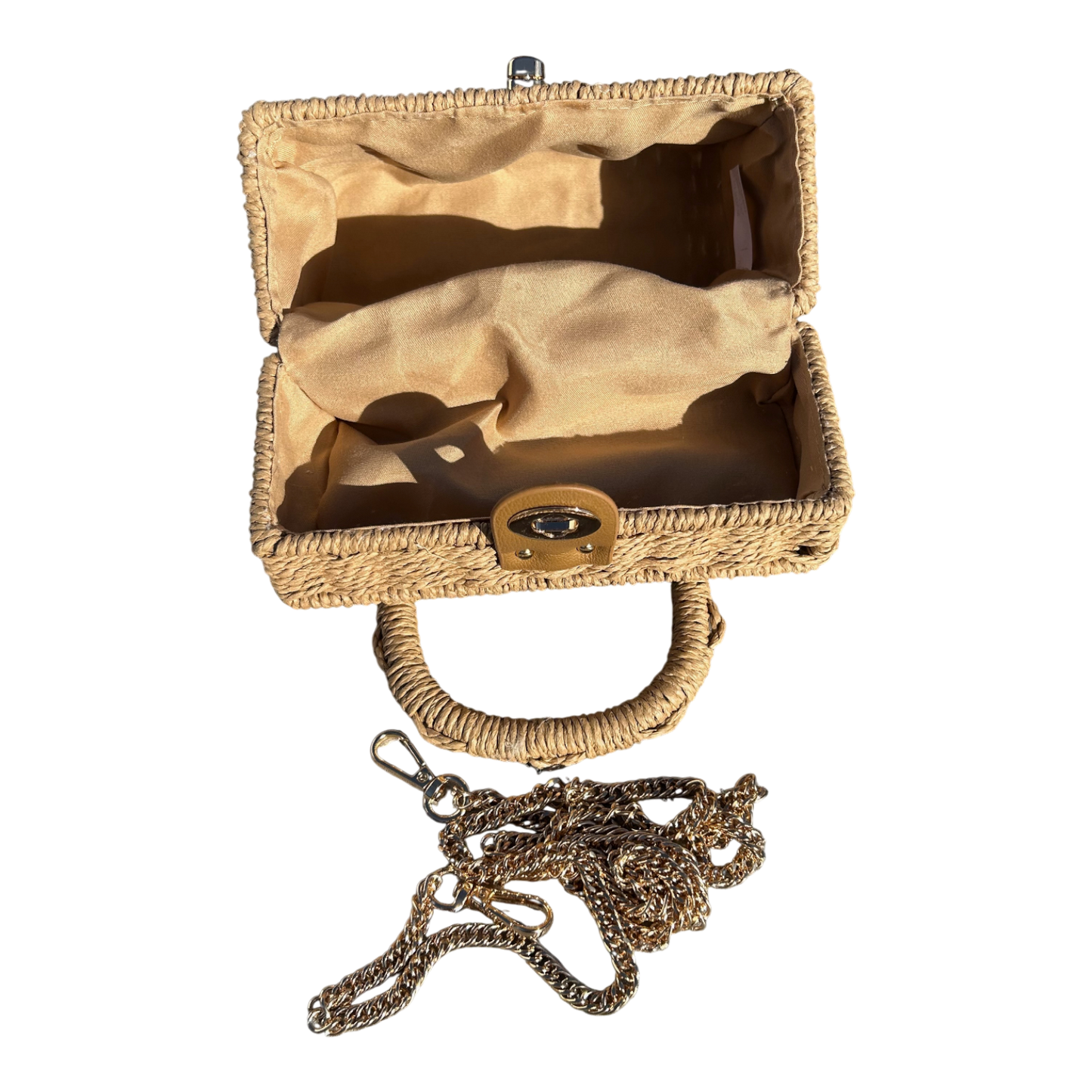 Strohtasche Beige Rechteckig Damen Tasche Sommer Korbtasche Drehverschluss Neu (Kopie)