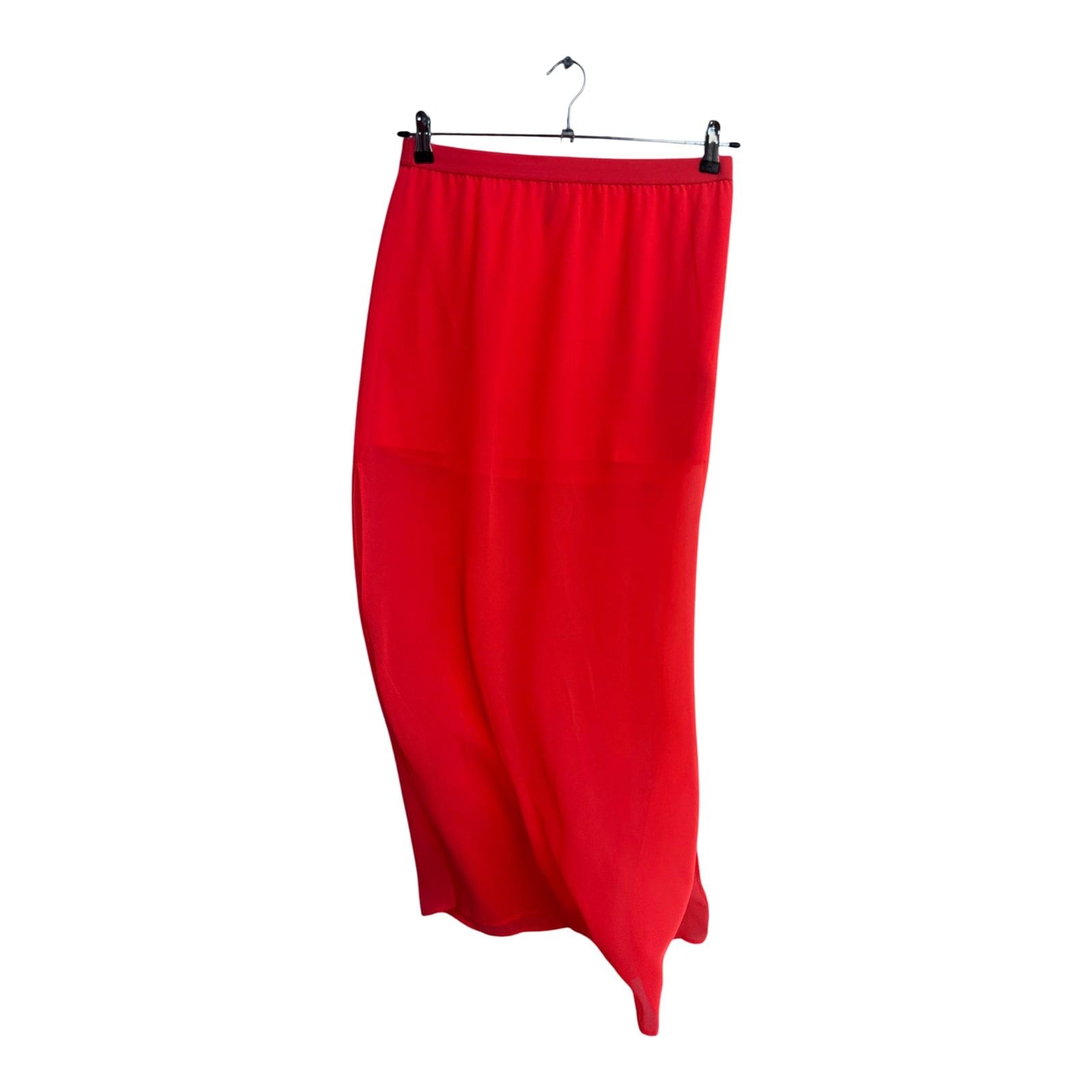 H&M Rock Damen Gr 38 Neonrot Lang Schlitz Sommer Elegant Fließend