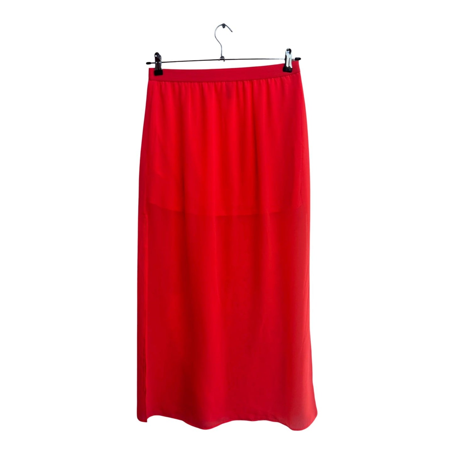 H&M Rock Damen Gr 38 Neonrot Lang Schlitz Sommer Elegant Fließend