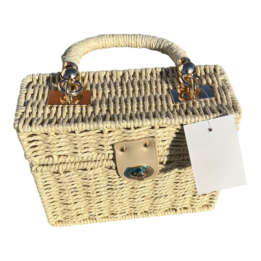 Strohtasche Sand Rechteckig Damen Tasche Sommer Korbtasche Drehverschluss Neu
