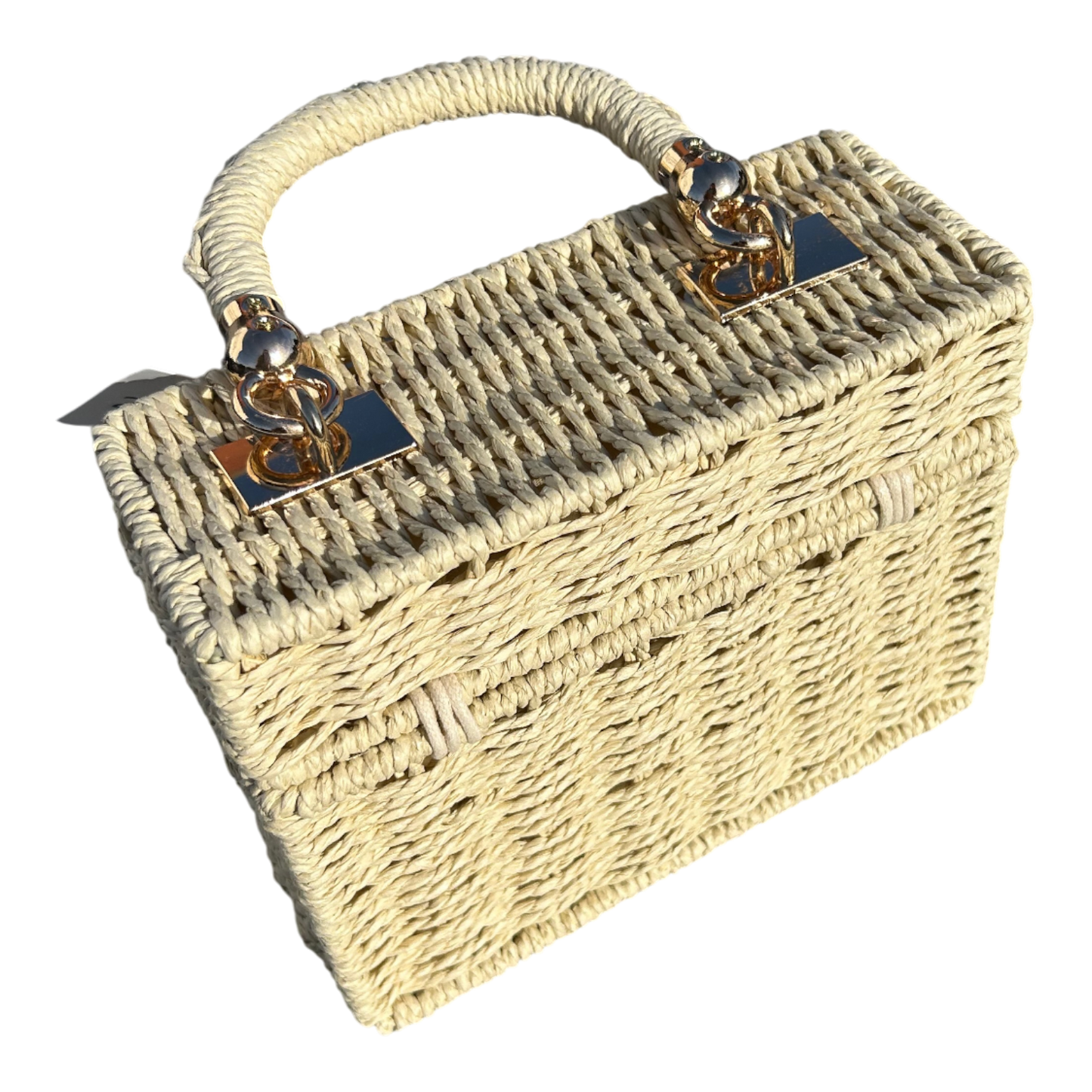 Strohtasche Sand Rechteckig Damen Tasche Sommer Korbtasche Drehverschluss Neu