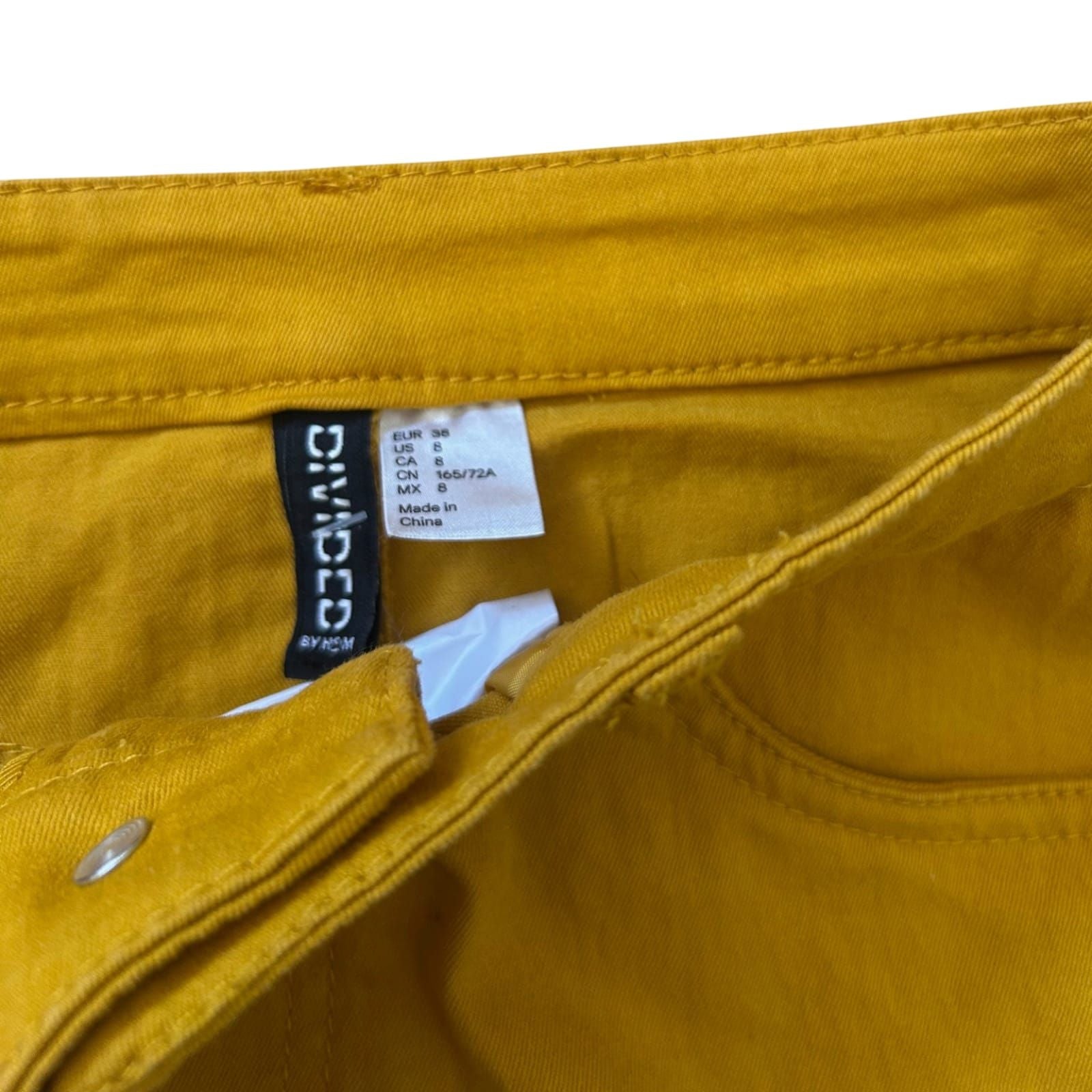 H&M Rock Damen Gr 38 Gelb Mini Sommer Baumwolle Stretch Reißverschluss