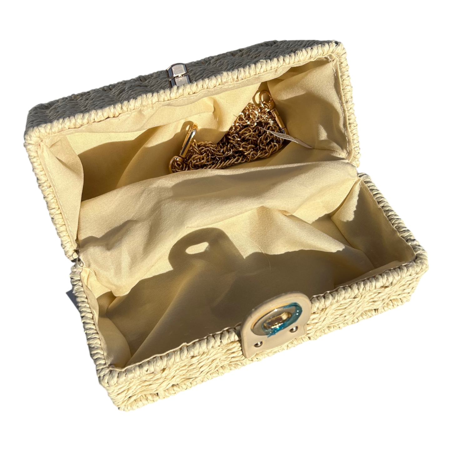 Strohtasche Sand Rechteckig Damen Tasche Sommer Korbtasche Drehverschluss Neu