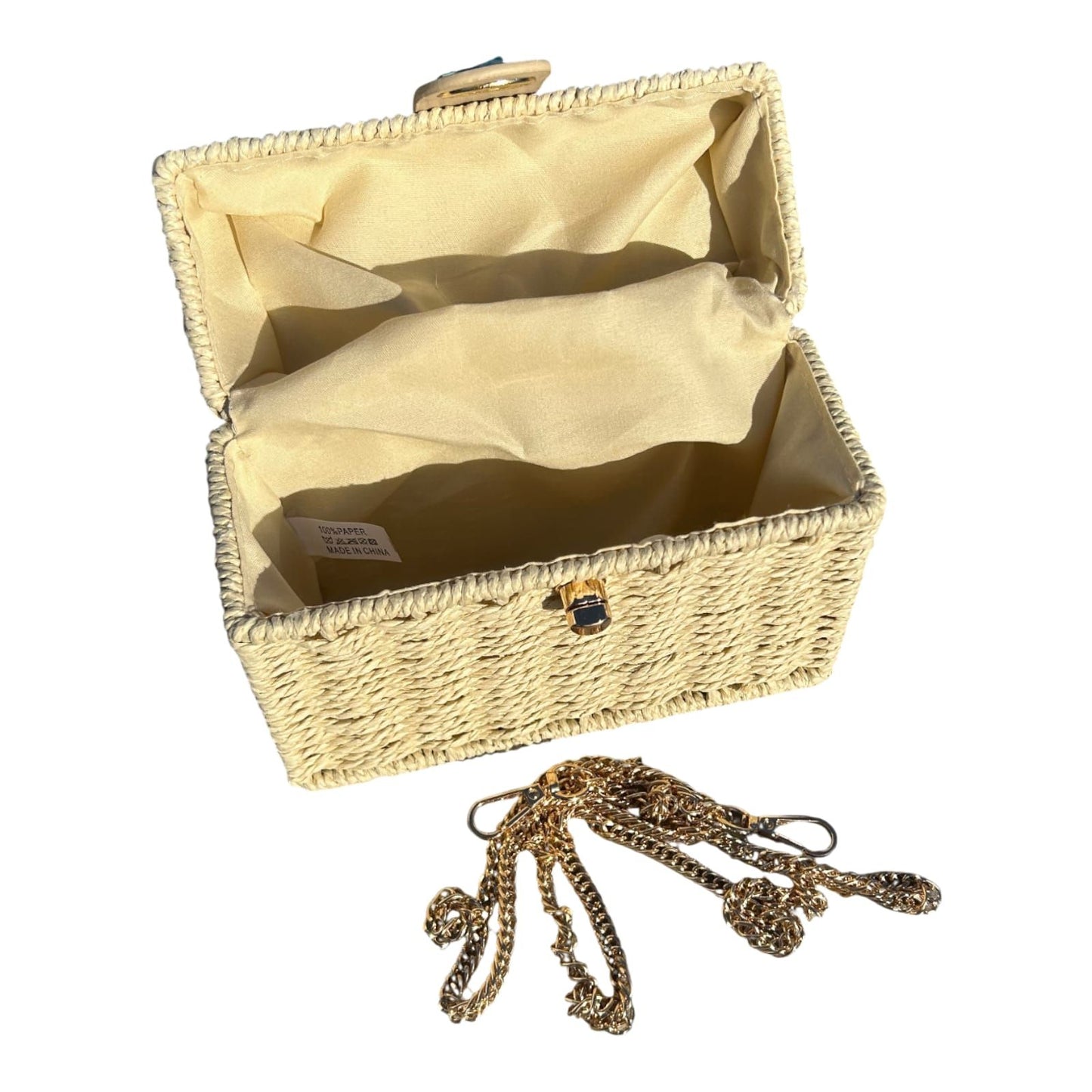 Strohtasche Sand Rechteckig Damen Tasche Sommer Korbtasche Drehverschluss Neu