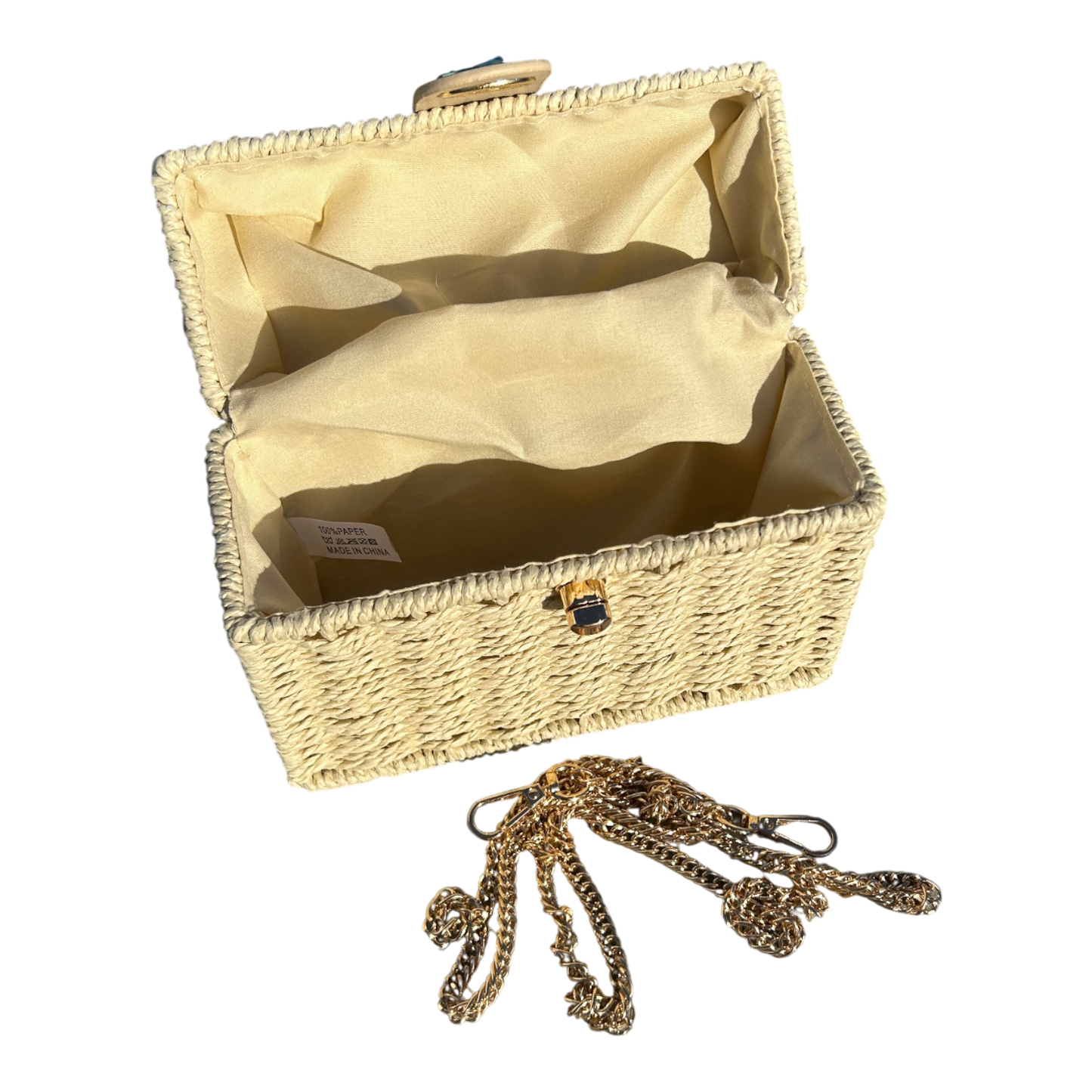 Strohtasche Sand Rechteckig Damen Tasche Sommer Korbtasche Drehverschluss Neu