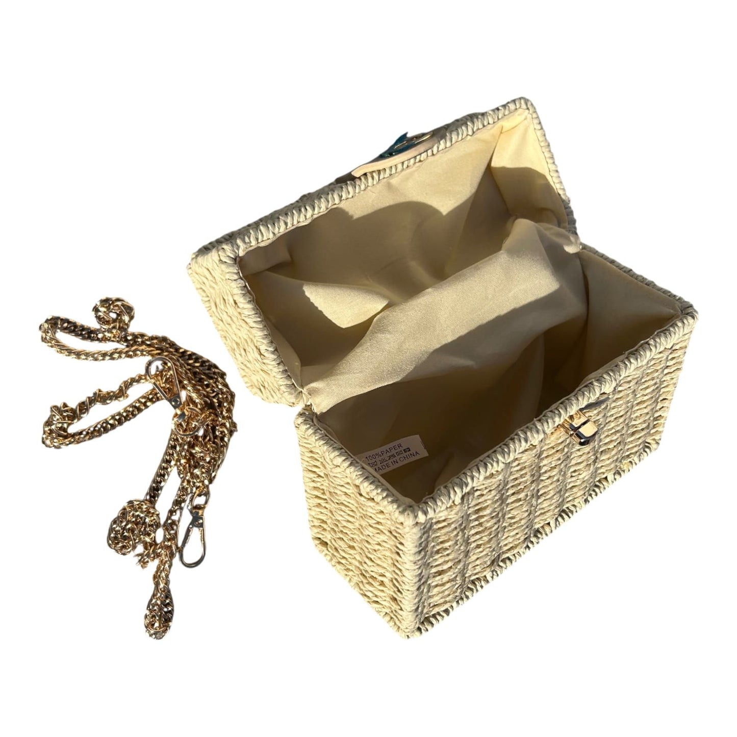 Strohtasche Sand Rechteckig Damen Tasche Sommer Korbtasche Drehverschluss Neu