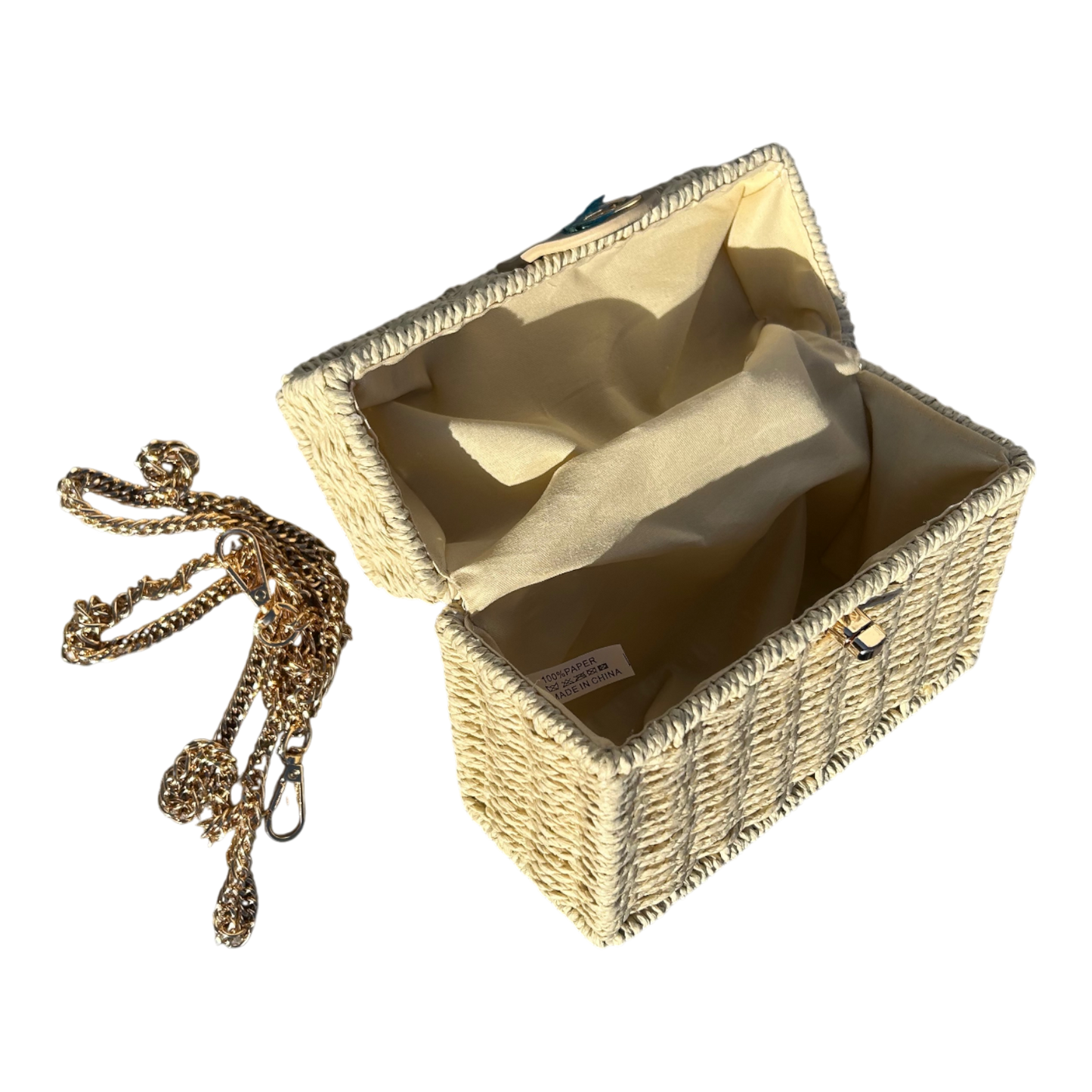 Strohtasche Sand Rechteckig Damen Tasche Sommer Korbtasche Drehverschluss Neu