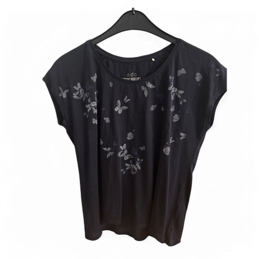 🦋 EDC T-Shirt Damen M – Dunkelblau mit Schmetterlingen 🦋