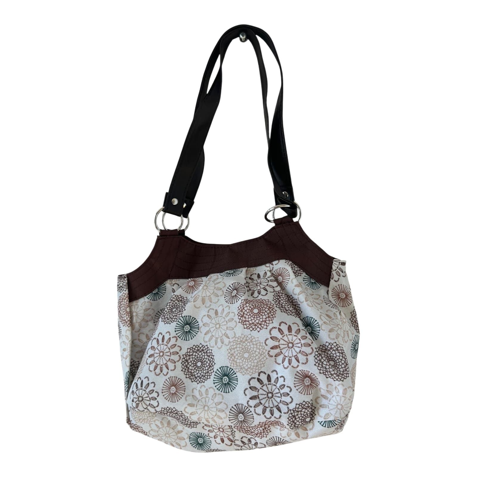 Stofftasche Braun Beige Damen Schultertasche Blumenmuster Casual Alltag Tasche Neu