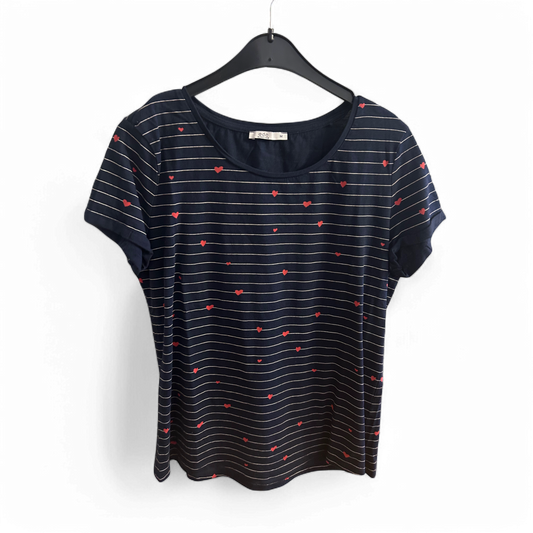 💙 EDC T-Shirt Damen M – Blau mit Herzen & Streifen 💙