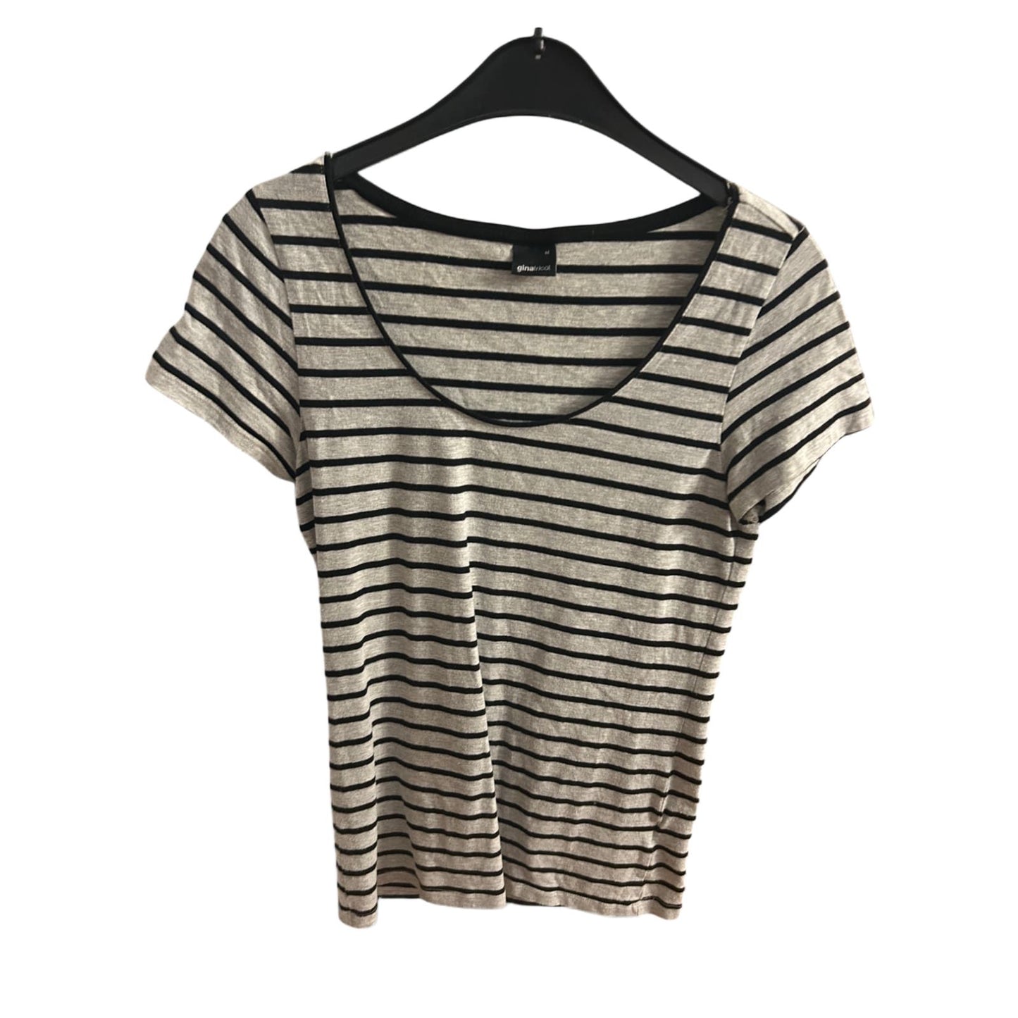 🧵 Gina Tricot T-Shirt Damen M – Streifenlook – Grau/Schwarz 🧵