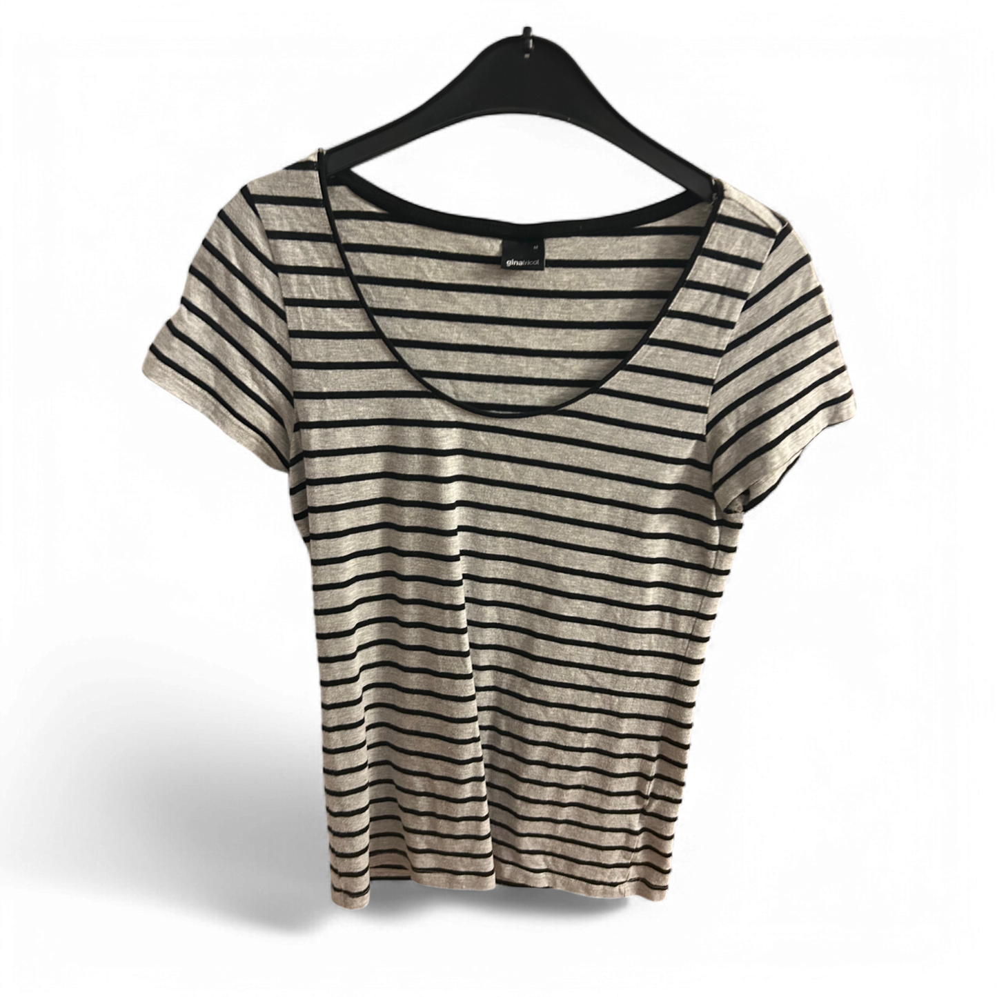🧵 Gina Tricot T-Shirt Damen M – Streifenlook – Grau/Schwarz 🧵