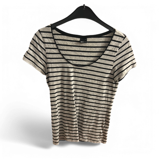 🧵 Gina Tricot T-Shirt Damen M – Streifenlook – Grau/Schwarz 🧵