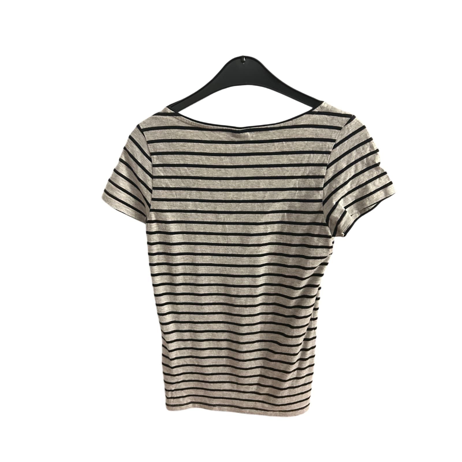🧵 Gina Tricot T-Shirt Damen M – Streifenlook – Grau/Schwarz 🧵