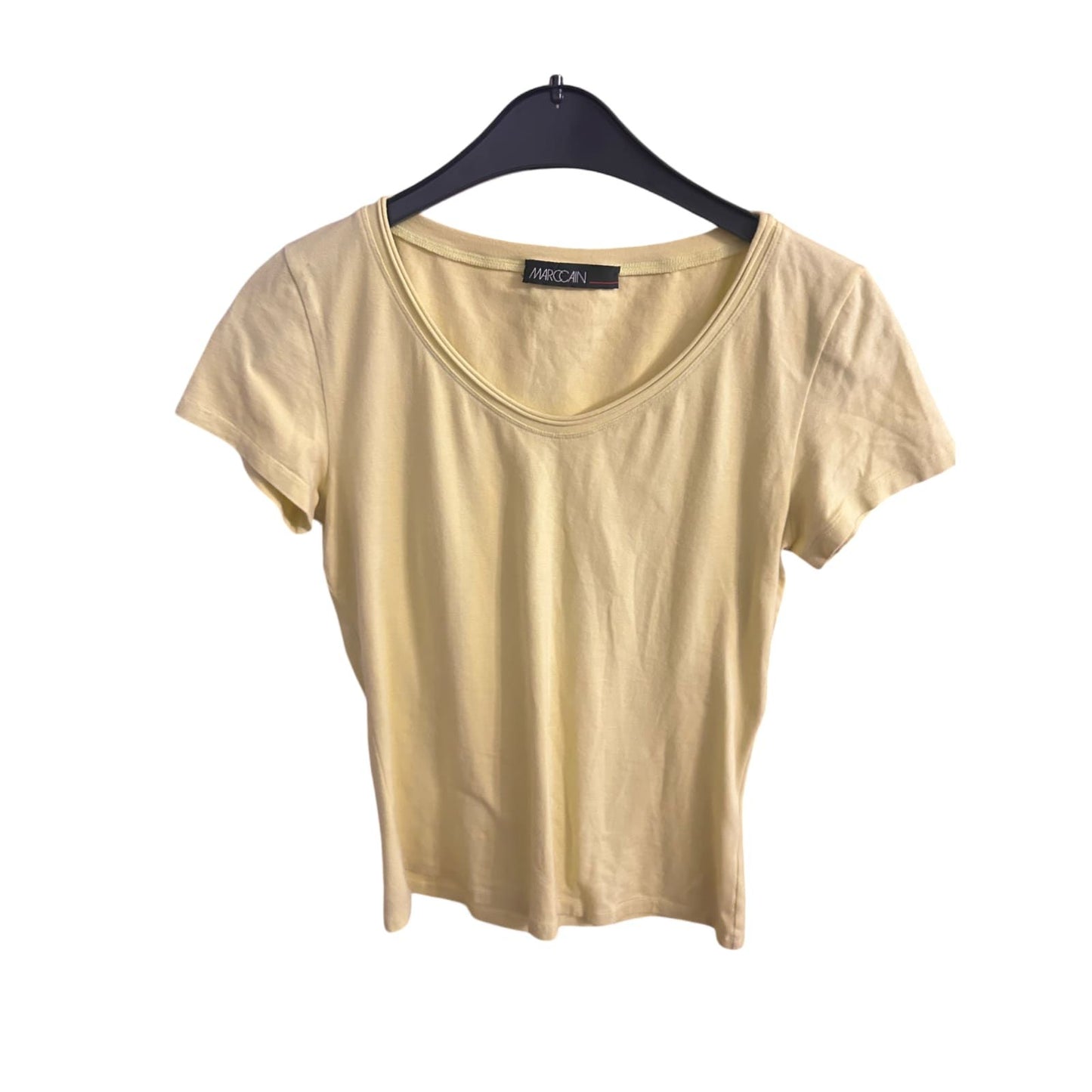 Marc Cain T Shirt Damen Oberteil Gr. M Gelbgrün Baumwolle Stretch Guter Zustand