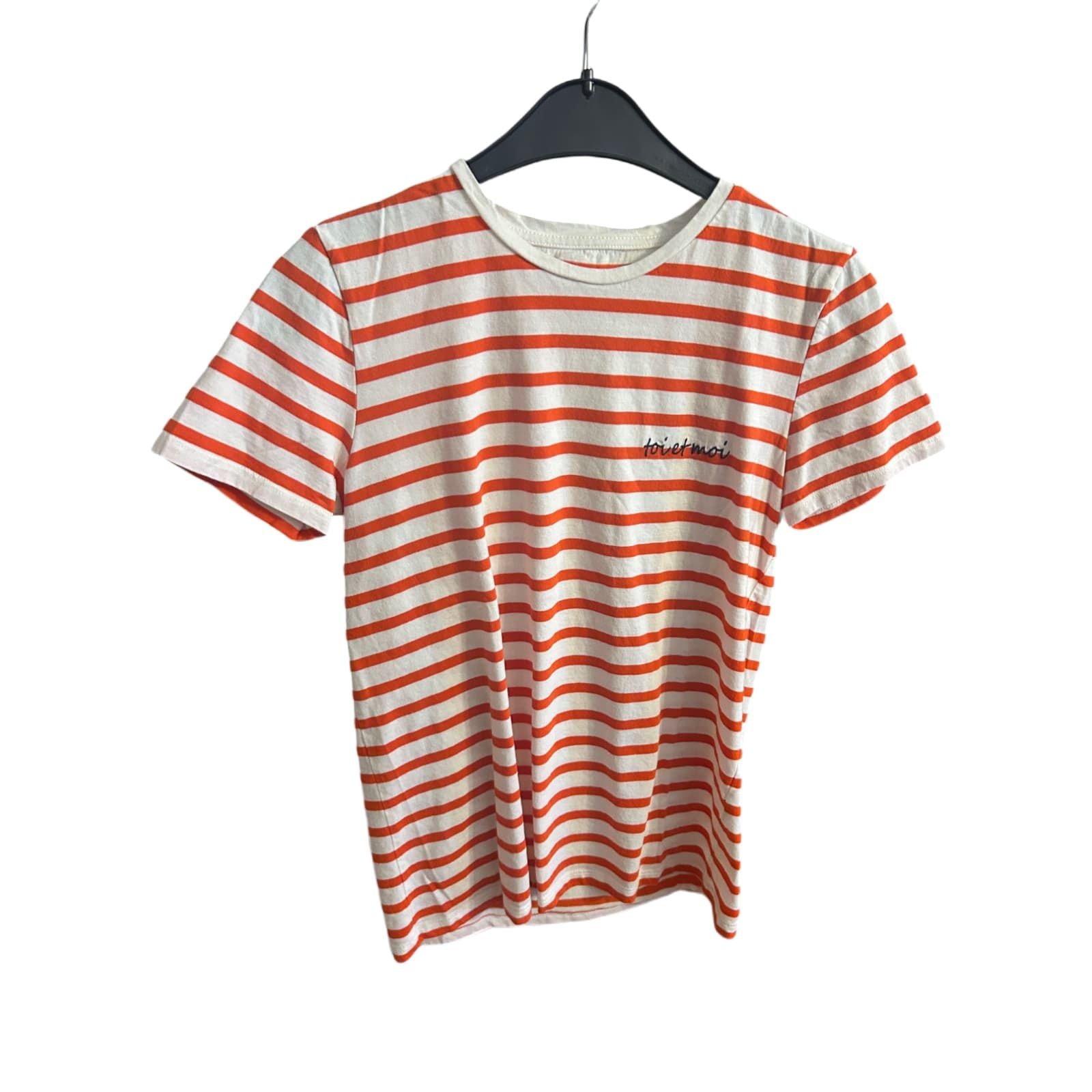🧡 Cross Jeans T-Shirt M – Streifen & Stickerei "Toi et moi" 🧡