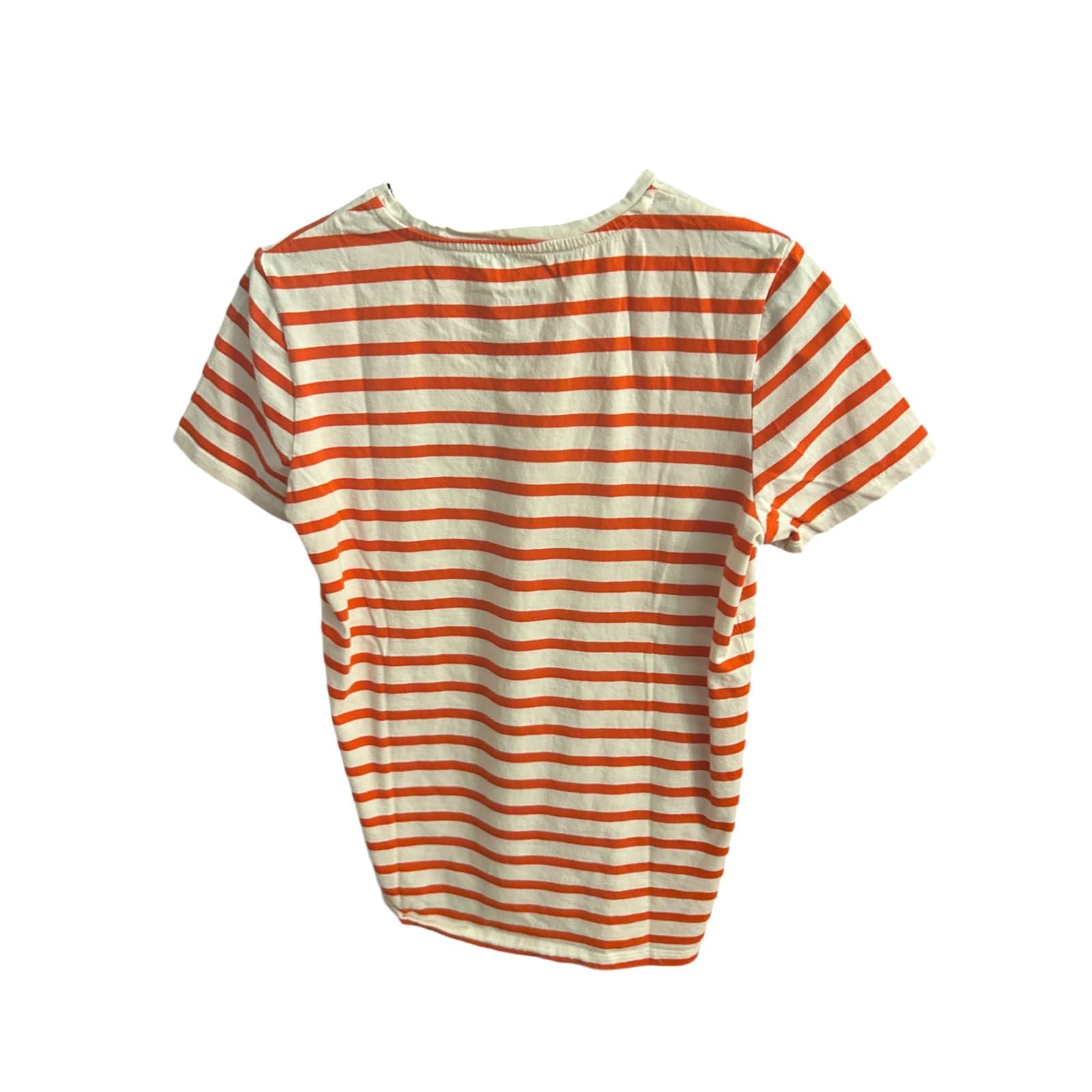 🧡 Cross Jeans T-Shirt M – Streifen & Stickerei "Toi et moi" 🧡