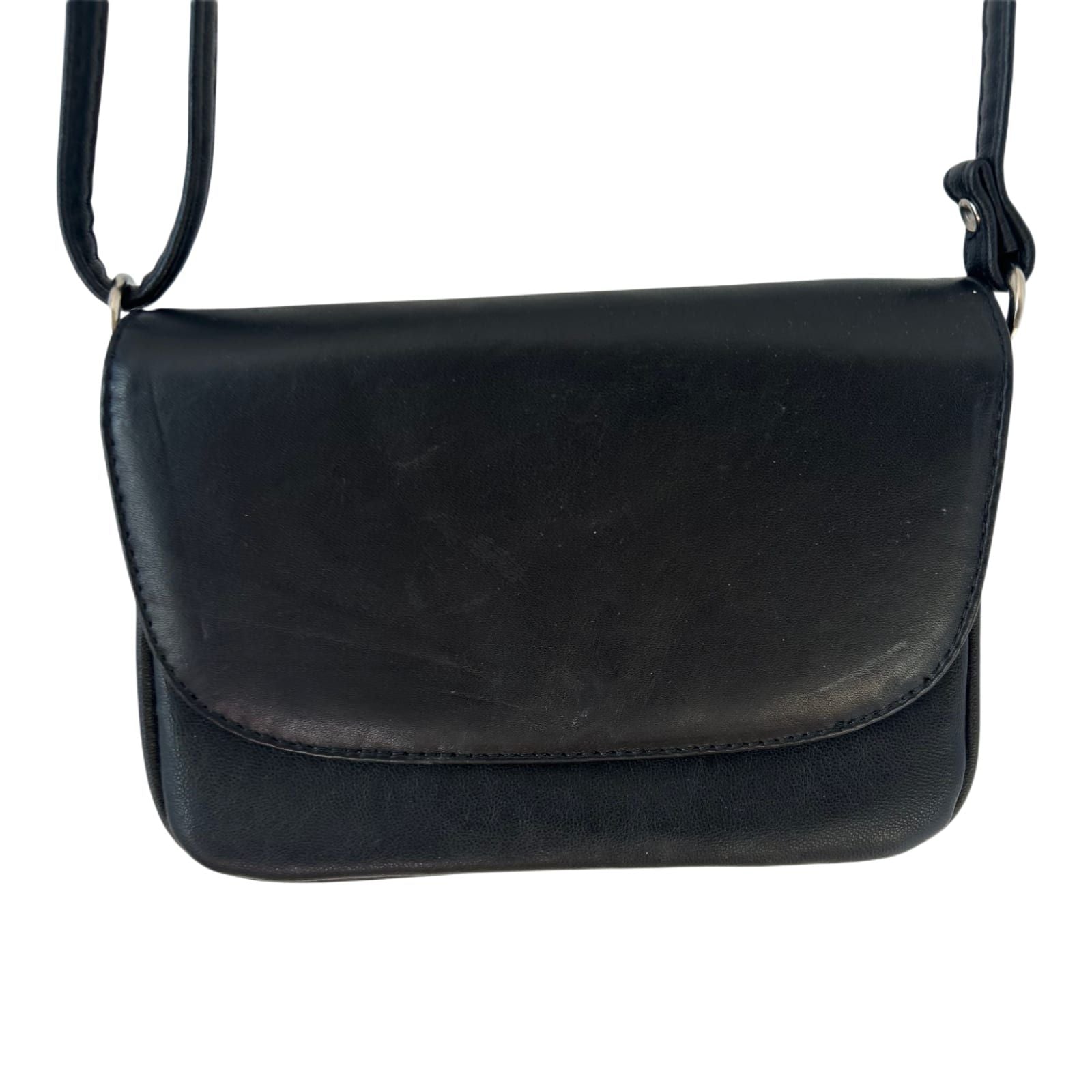 Schwarze Schultertasche Damen Kunstleder Tasche 20x15x8 cm viele Faecher Alltag