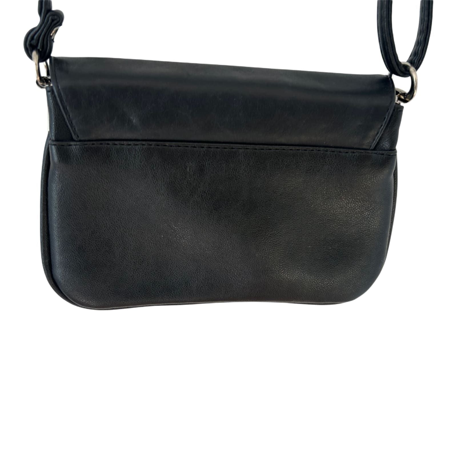 Schwarze Schultertasche Damen Kunstleder Tasche 20x15x8 cm viele Faecher Alltag
