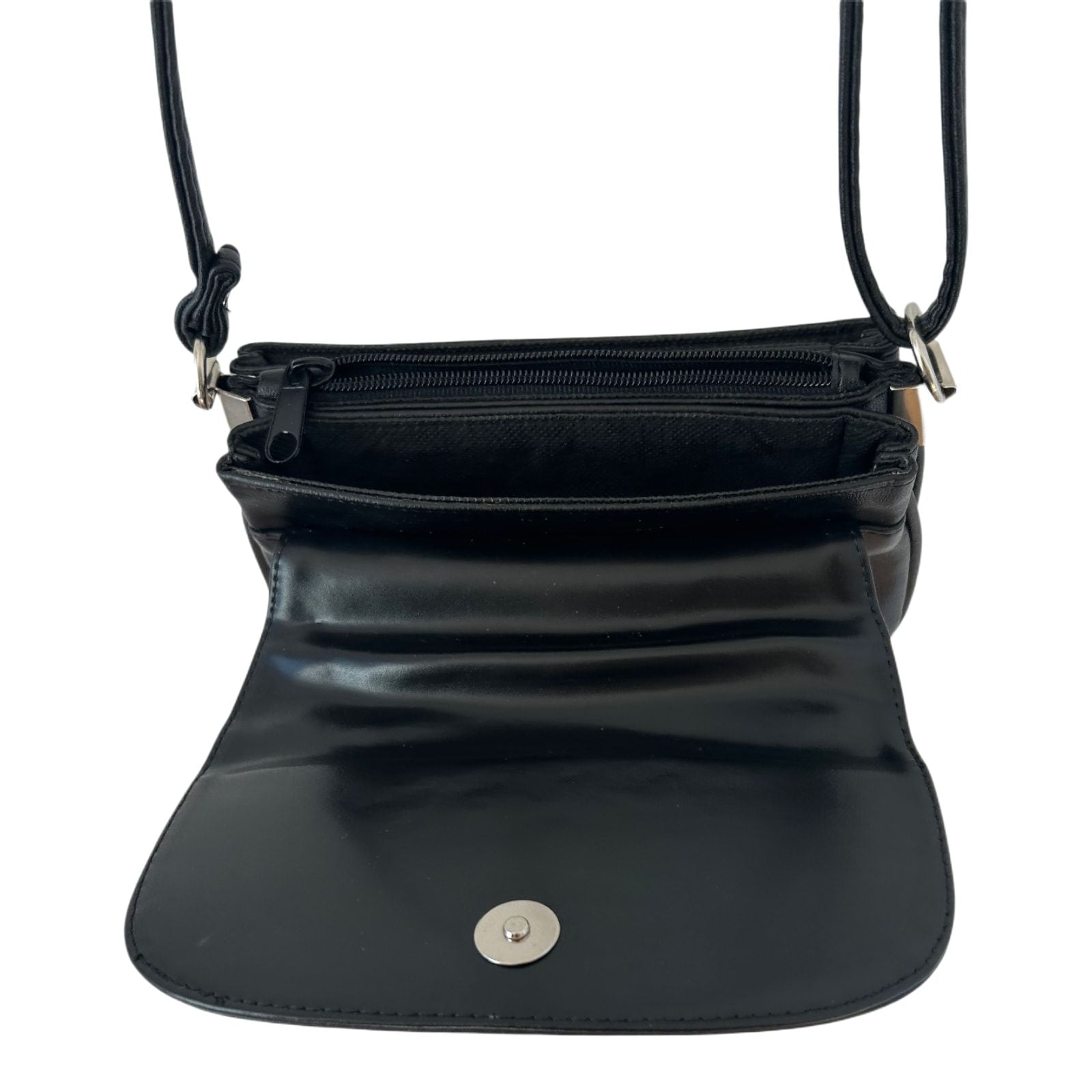 Schwarze Schultertasche Damen Kunstleder Tasche 20x15x8 cm viele Faecher Alltag
