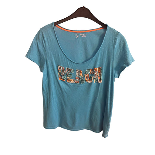🩵 Tuzzi Shirt Größe 40 Blau – Beach Print mit Steinen 🩵