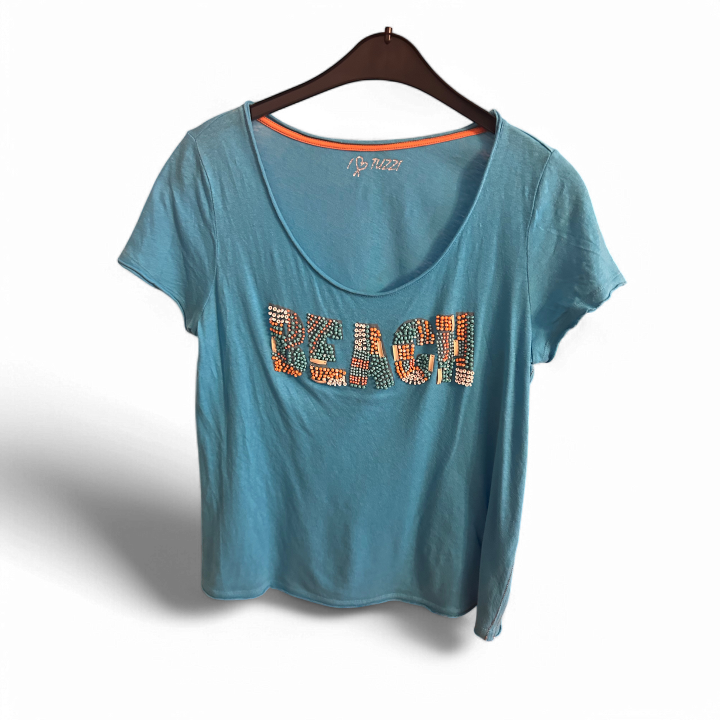 🩵 Tuzzi Shirt Größe 40 Blau – Beach Print mit Steinen 🩵